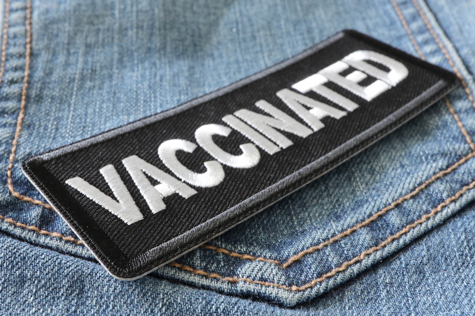 Vaccinated Embroidered Iron-On Patch 4x1.5 Inch - Durable Sew-On Badge for Jackets, Bags & Hats - Perfect for Backpacks, Denim & DIY Crafts