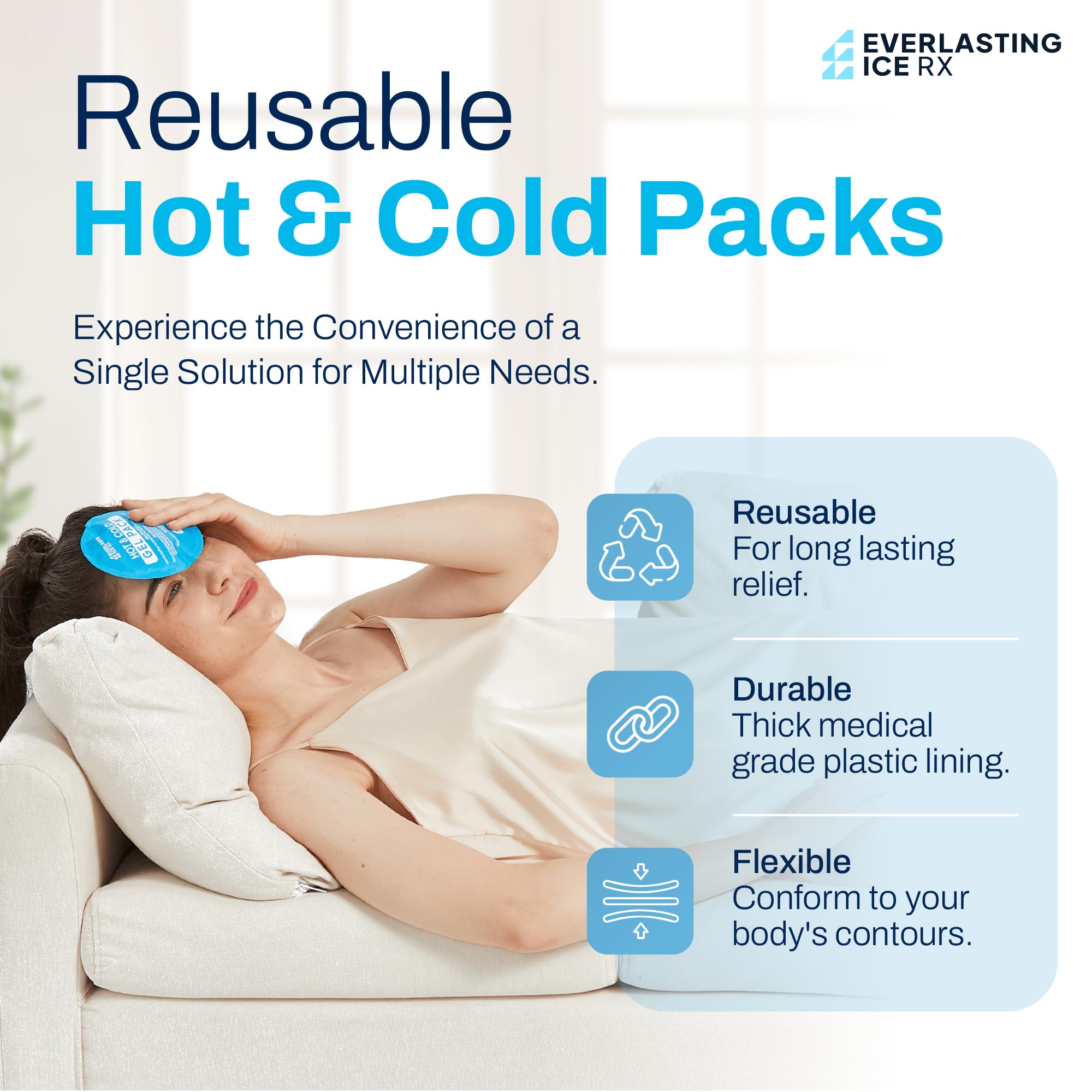 Reusable Hot and Cold Gel Ice Packs for Injuries - 7 Pack Variety Set for Pain Relief & Therapy | Hot & Cold Compress for Muscle Pain, Swelling, Headaches, Sports Injuries & Post-Surgery Recovery