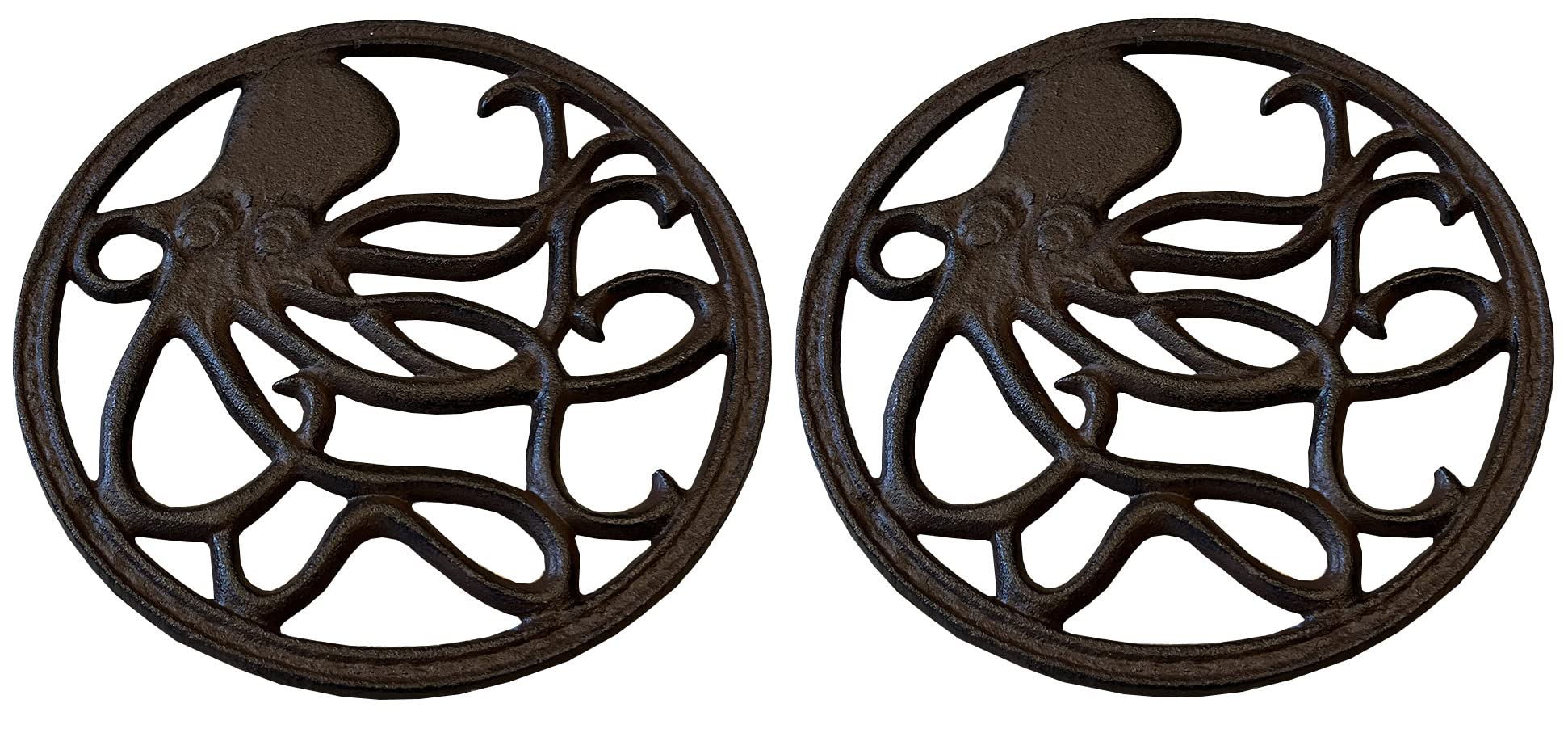 Premium Cast Iron Octopus-Themed Round Table Trivet Set of 2 - Heat Resistant Kitchen Decor for Hot Pots, Pans & Serving Dishes