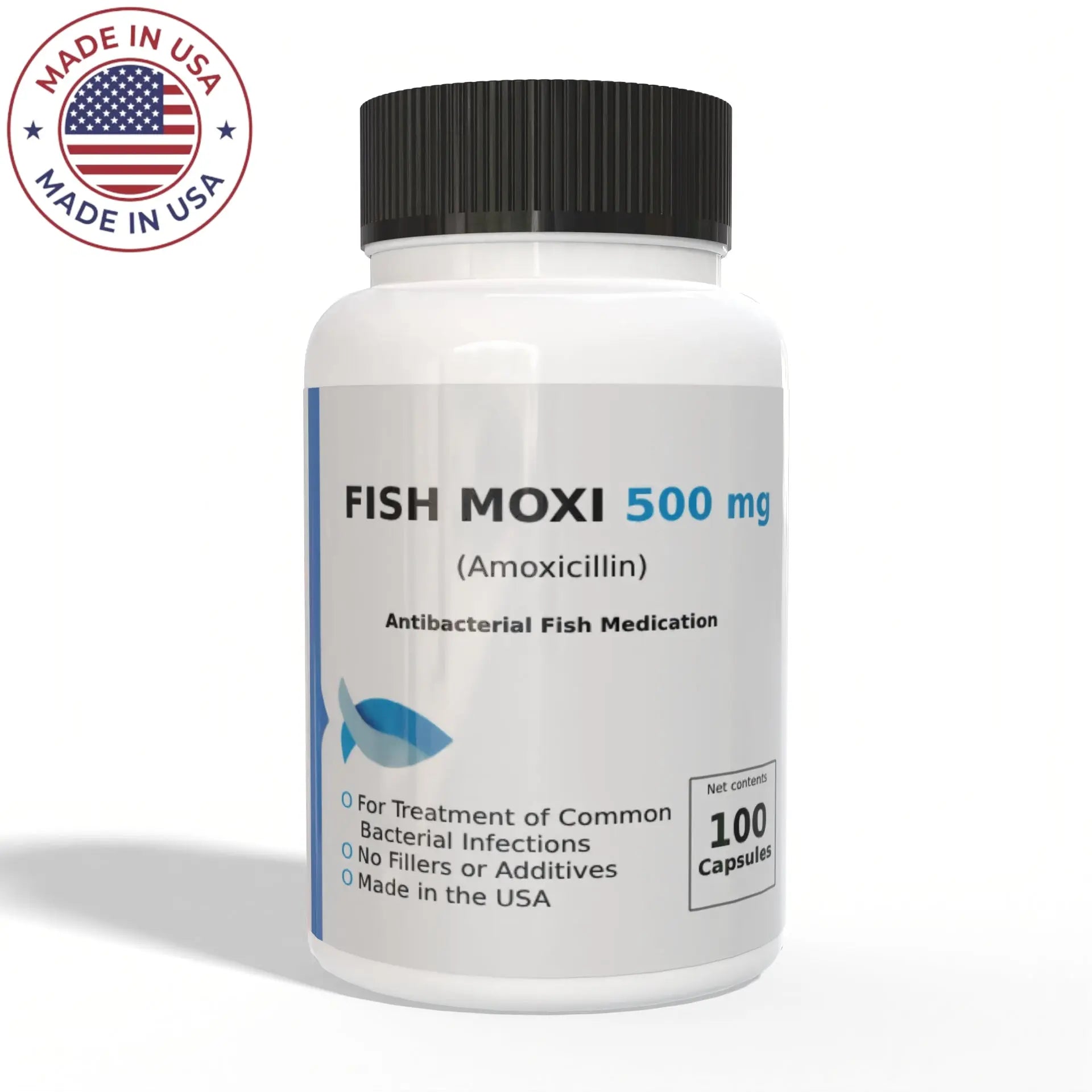 Thomas Labs Fish Amoxicillin 500mg Antibiotic Capsules - 100 Count for Aquarium Fish Bacterial Infections Treatment