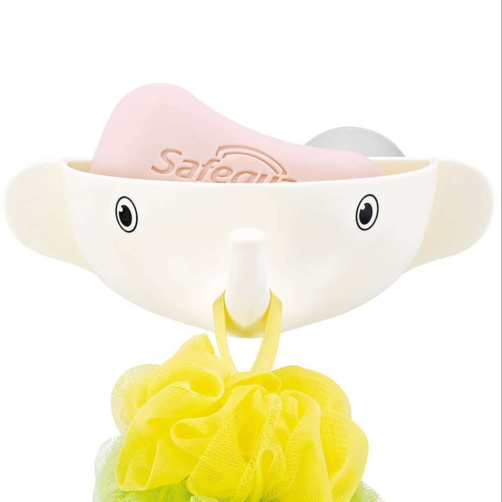 BAIHOGI No Drill Suction Cup Shower Soap Holder - Wall Mounted Drainable Soap Dish for Bathroom, Kitchen & RV - Elephant Design Bar Soap Organizer (Set of 4) - Perfect for Small Spaces & Travel Use