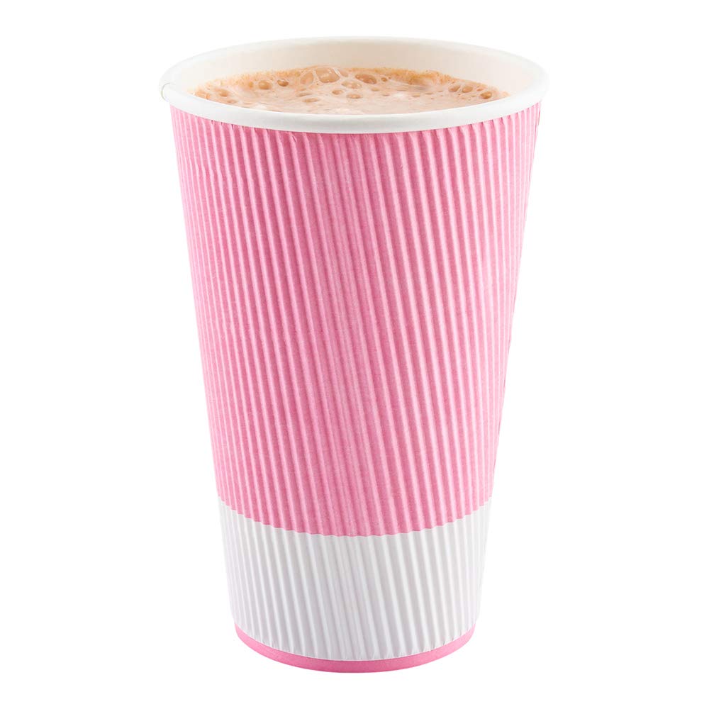 16oz Disposable Paper Coffee Cups - 25 Pack Leakproof Ripple Wall Hot Cups, Recyclable & Insulated Light Pink - Perfect for Coffee Shops, Offices & Catering Events - Lids Sold Separately
