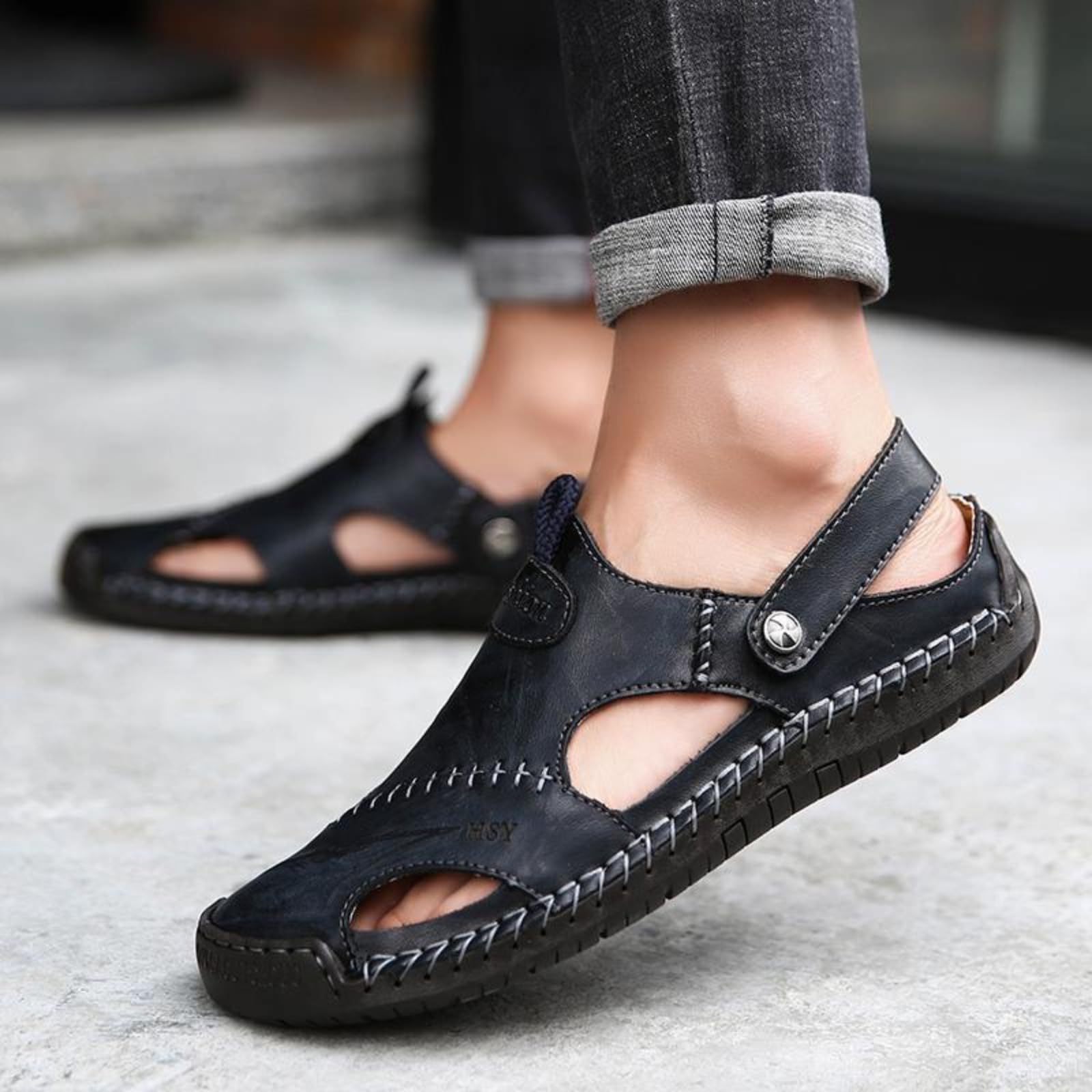 VAVENI Men's Summer Sandals - Breathable Beach Shoes, Casual Slippers with Stitched Design, Sizes 38-48 | Perfect for Beach Vacations, Poolside Lounging & Summer Outdoor Activities
