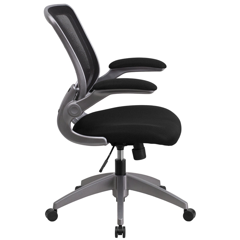 Ergonomic Mesh Office Chair with Flip-Up Arms - Mid Back Swivel Task Chair with Gray Frame for Home & Office Workspace Comfort