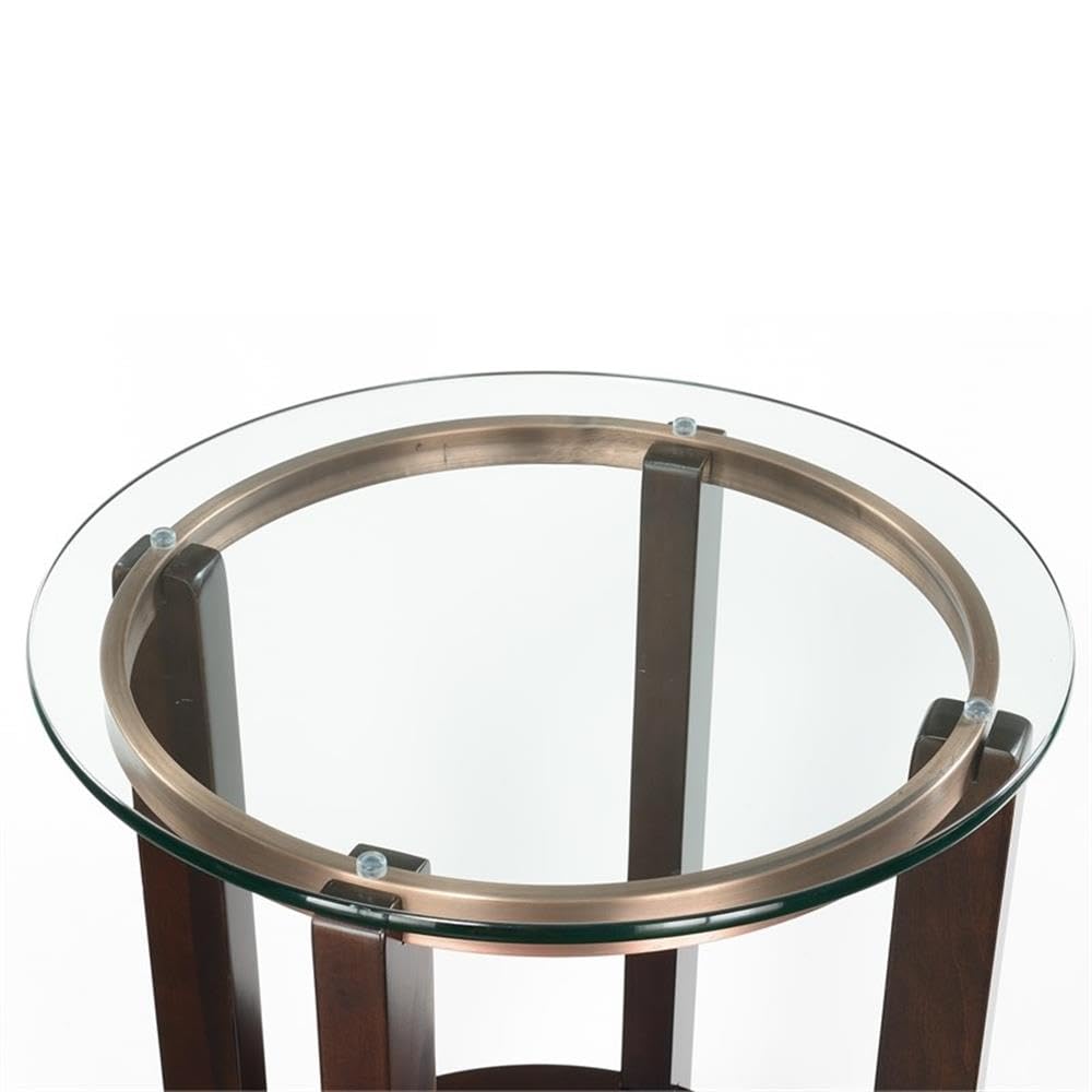 BOWERY HILL Round Espresso Wood End Table with Glass Top Shelf - Traditional Coffee Accent Table for Living Room, Bedroom & Office Decor