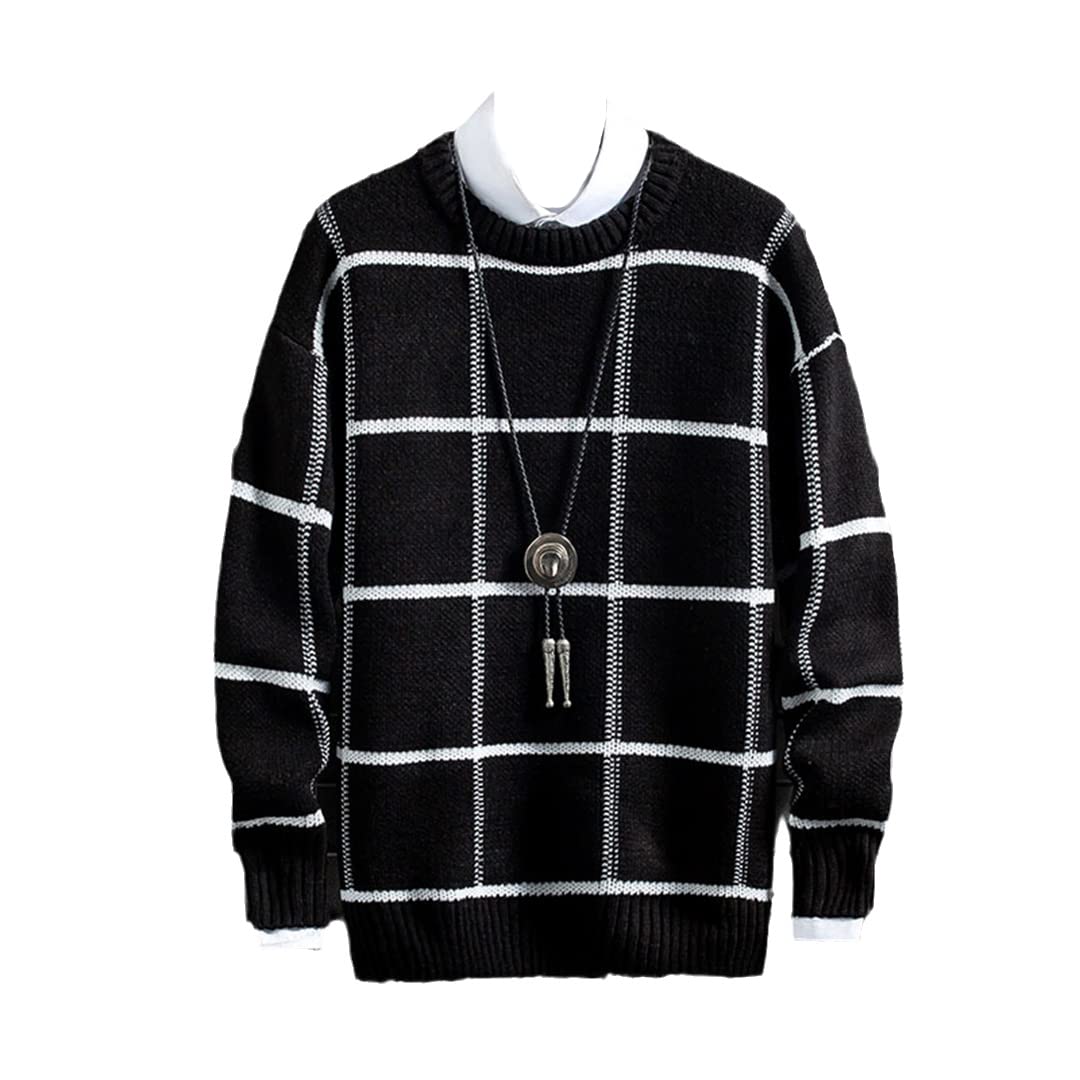 Men's Christmas Sweaters - Handsome Plaid Pullover with Round Neck | Thick & Warm Winter Knit Sweater for Holiday Parties & Family Gatherings