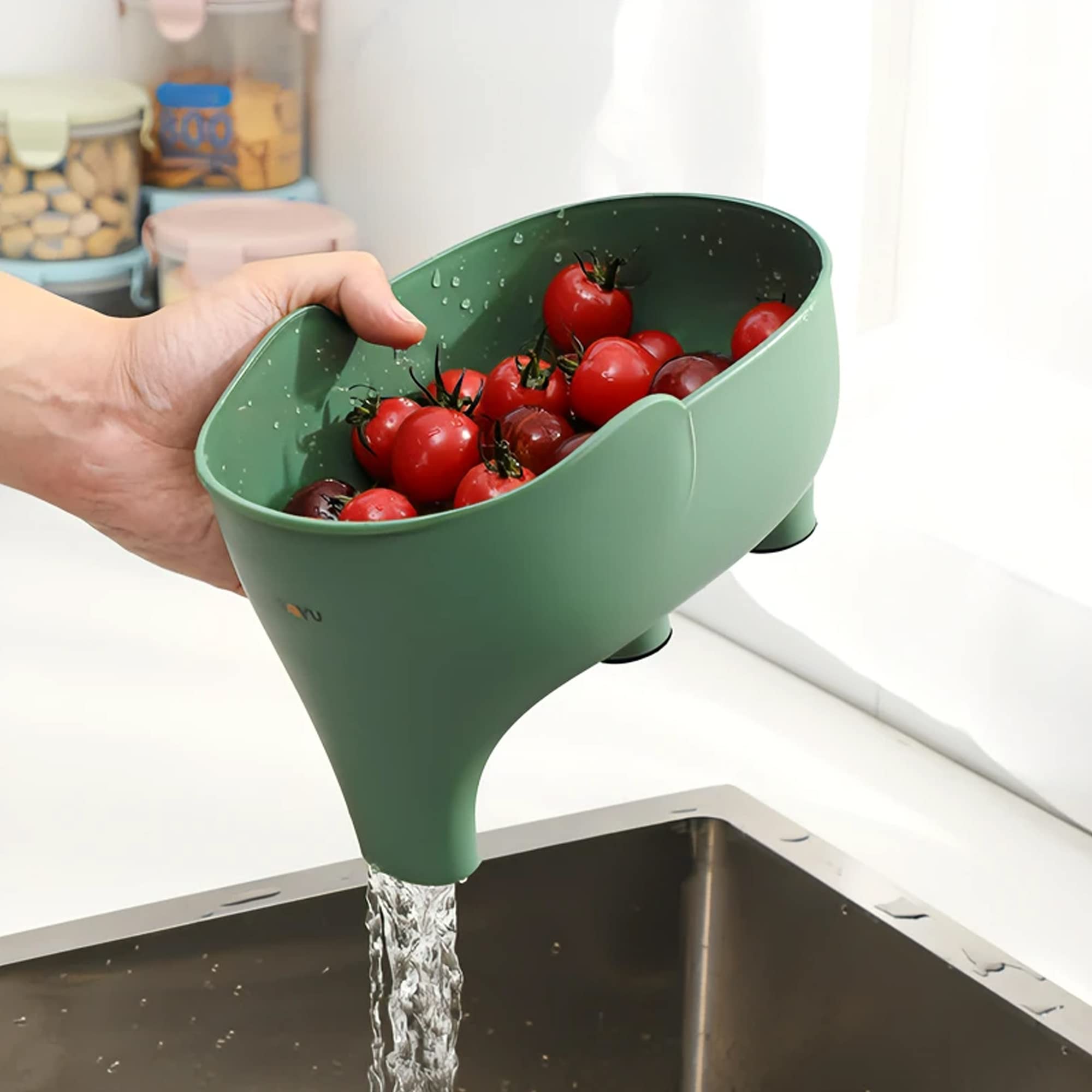 2-Pack Elephant Design Vegetable Washing Basket with Drain Holes - Green & Gray Colander for Fruits, Pasta, Noodles - Perfect for Kitchen, Salad Prep & Dish Draining