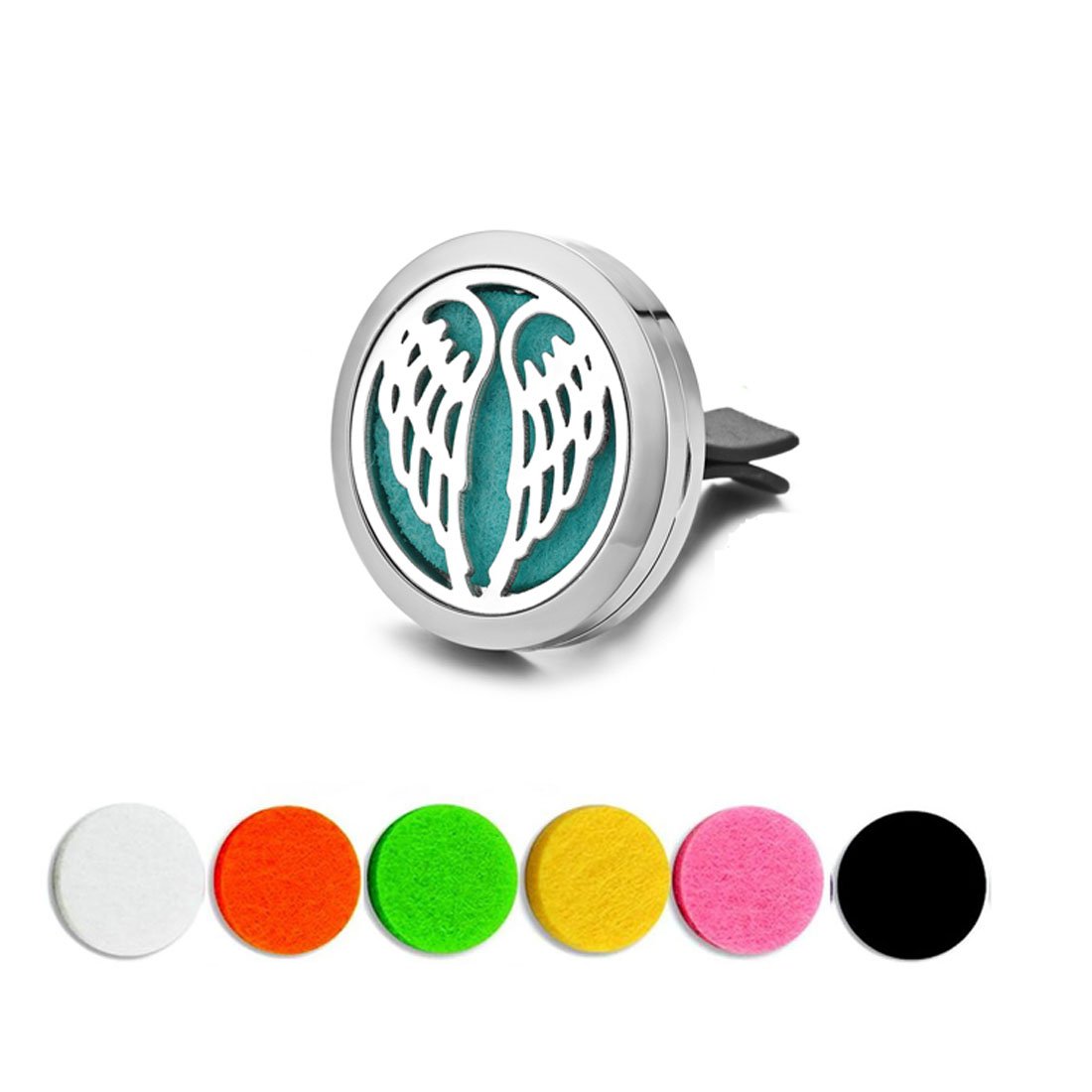 YOYONY Magnetic Car Air Freshener - 6 Colorful Felt Refill Pads with Essential Oils, Aromatherapy Vent Clip & Stainless Steel Locket - Perfect Gift for Drivers (Angel Wings Design) | Freshen Your Car, Office or Home