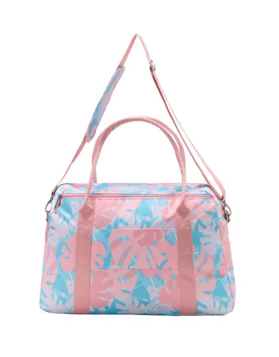 Tosca TCA935 M Fashion Overnight Tote Bag - Pink & Palm Print, Stylish Travel Bag for Women, Perfect for Weekend Getaways and Overnight Trips
