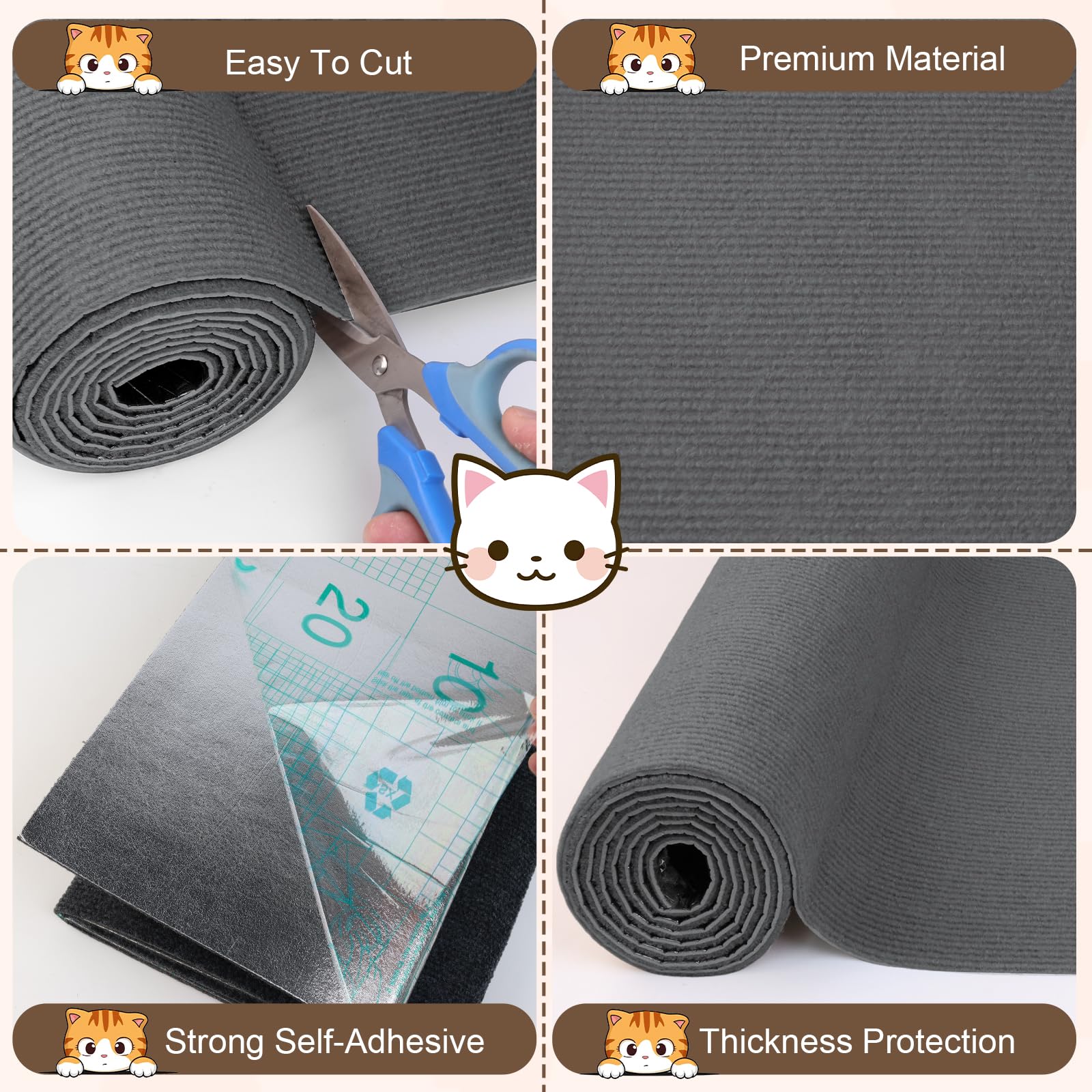 78.7x15.8 Inch Trimmable Cat Scratching Mat with Self-Adhesive - Durable Carpet Replacement for Cat Trees & Wall Shelves | DIY Furniture Protector for Sofas & Couches (Dark Grey) | Perfect for Indoor Cat Play & Home Decor