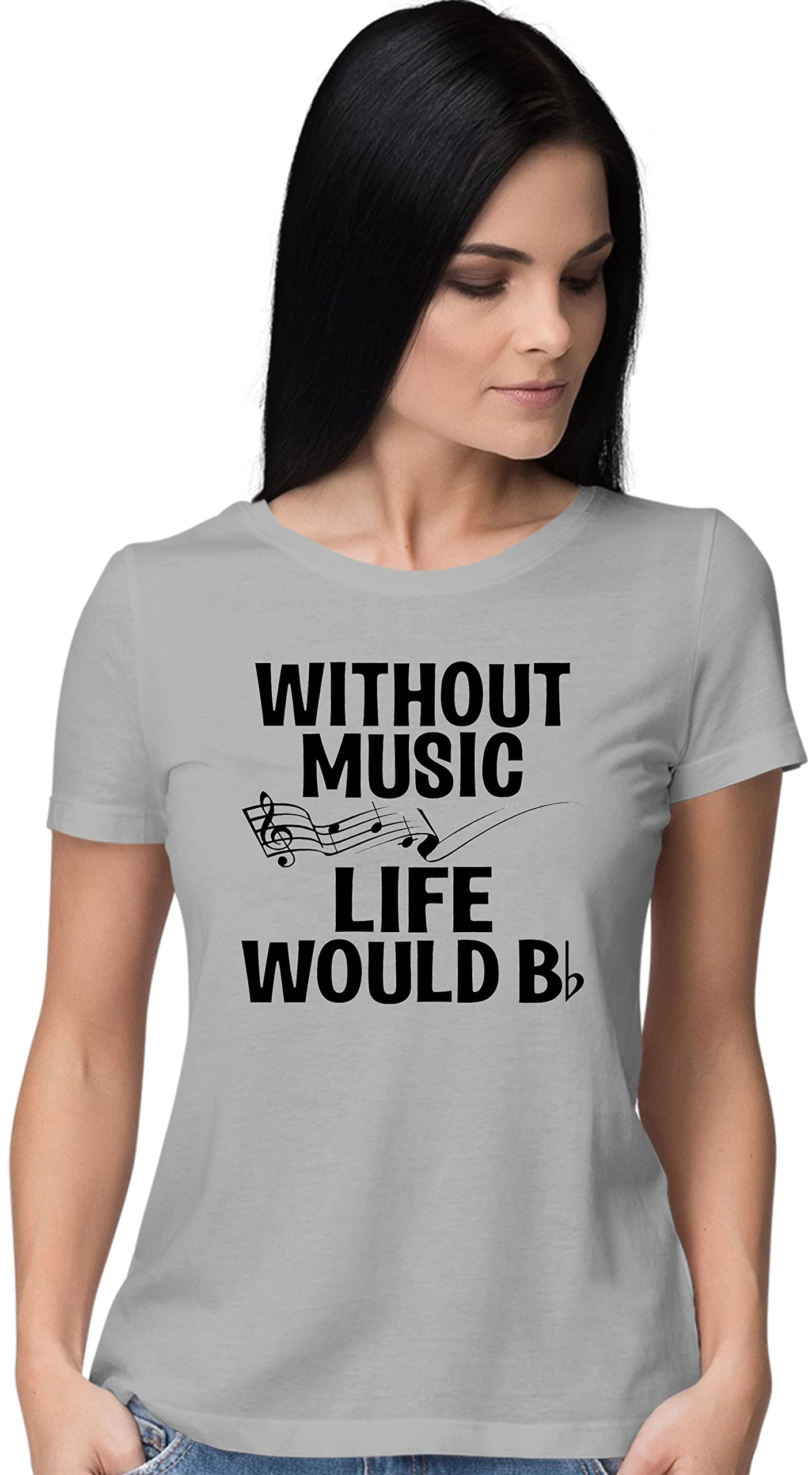 Funny Music Lovers T-Shirt for Women - 'Without Music Life Would B Flat' Graphic Tee - Perfect Gift for Musicians, Band Members & Music Teachers