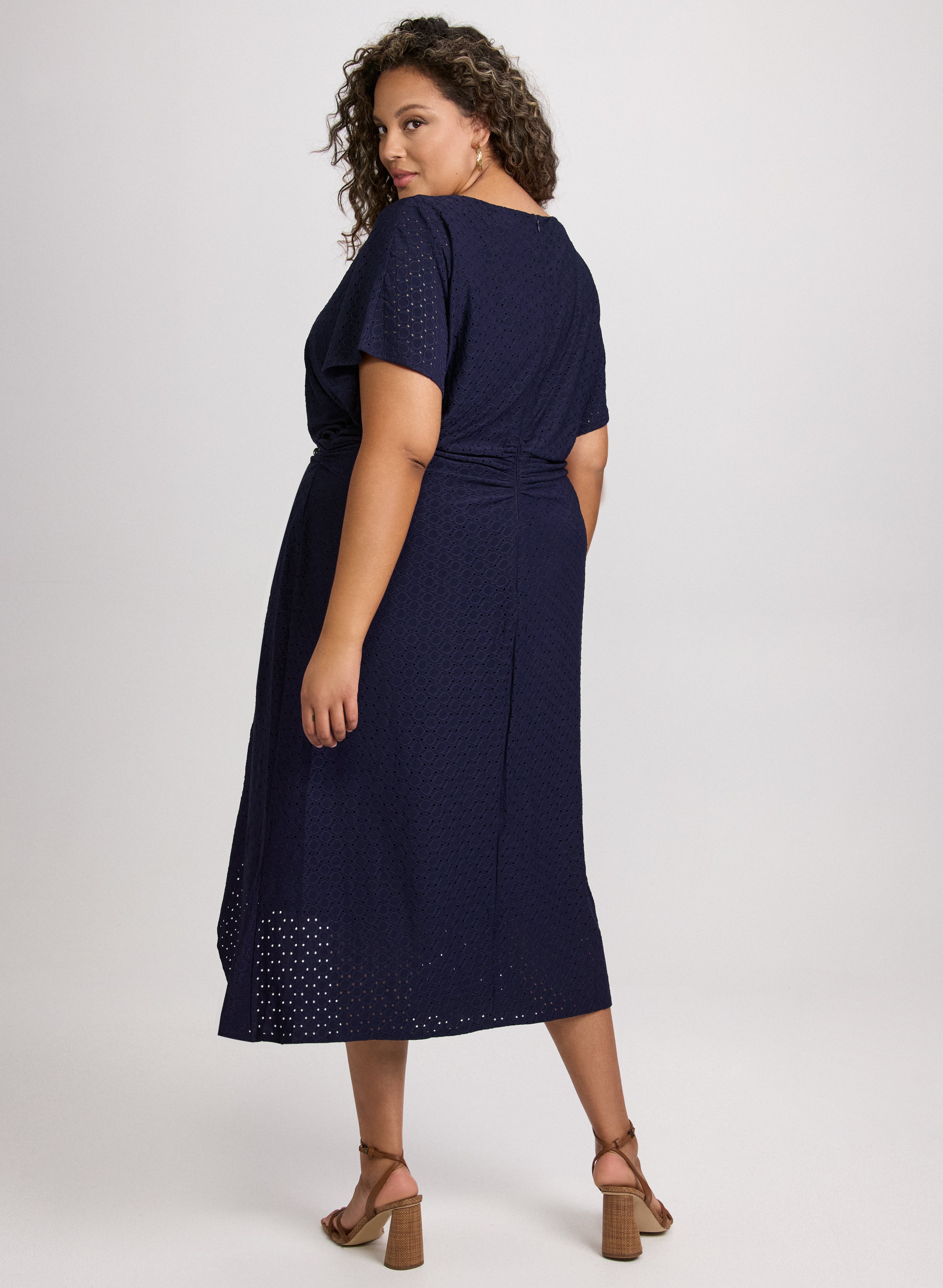 Elegant Eyelet Midi Dress for Women - Floral Lace Summer Sundress with Short Sleeves - Perfect for Beach Vacations, Garden Parties & Date Nights