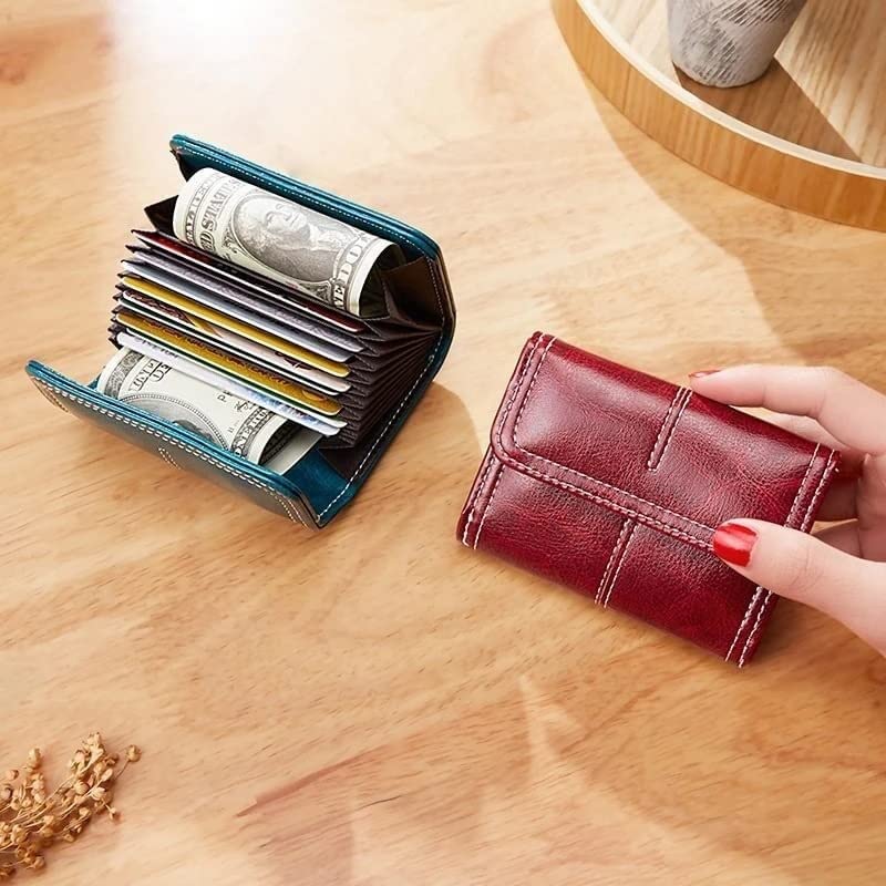 Premium Leather Wallet for Women - Slim RFID Blocking Card Holder with Multiple Slots, Classic Red Small Purse for Credit Cards & Cash | Perfect for Everyday Use, Travel, and Gifting