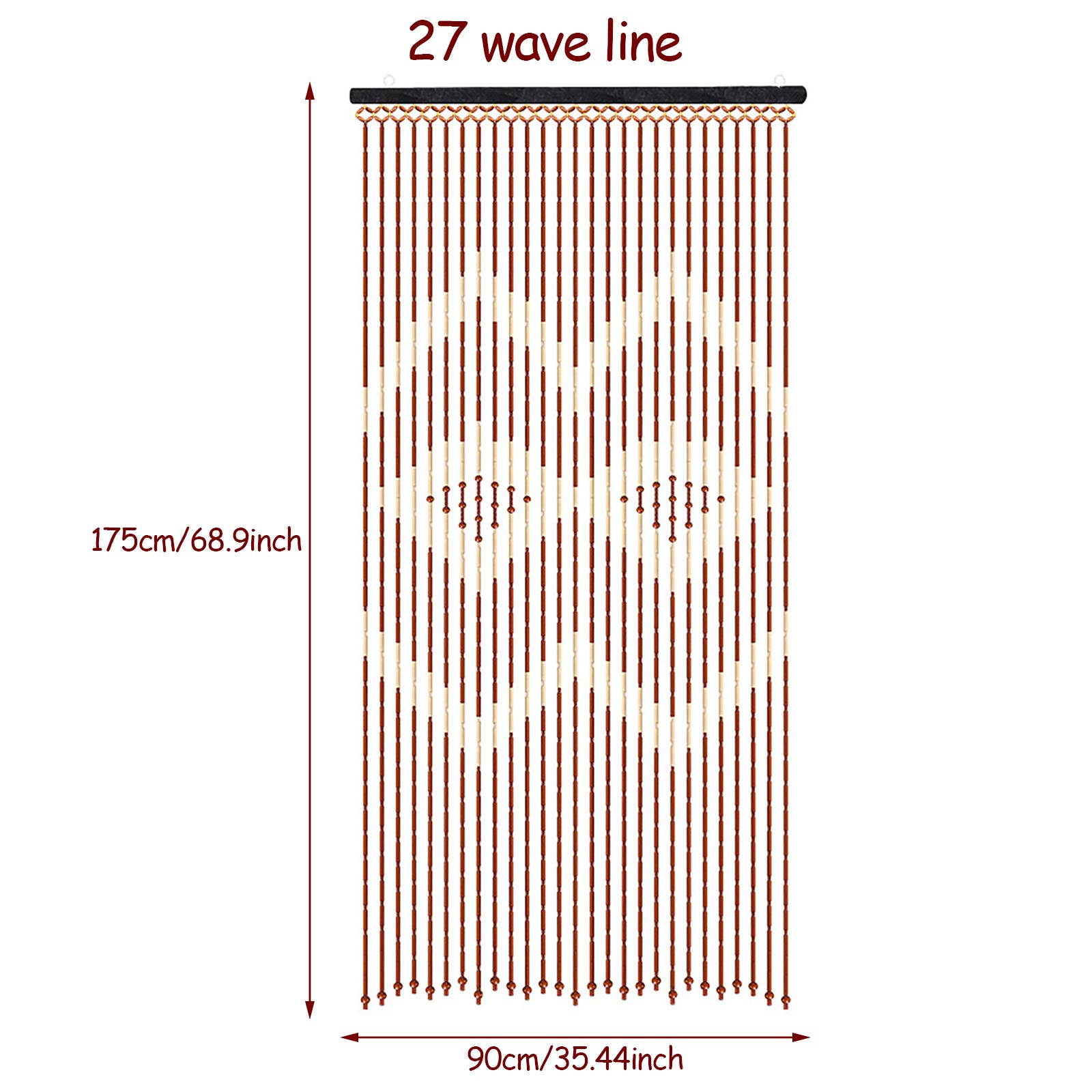 YIYIBYUS 90x175cm Wooden Bead Curtain - 27 Lines Handwoven Macrame Door Curtain with Jagged Pattern, Natural Boho Wall Hanging for Doorway, Window, Wedding Backdrop & Room Divider | Perfect for Boho Home Decor, Bedroom, Living Room & Archway