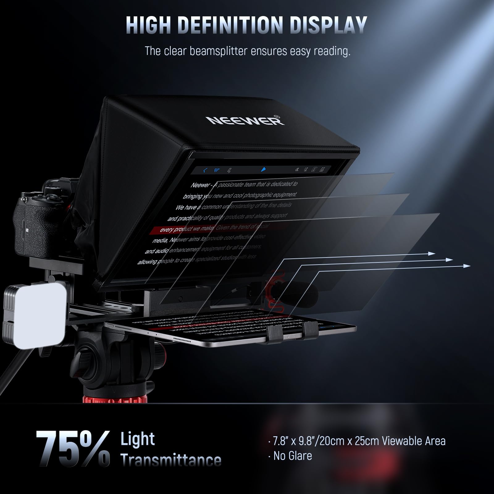 NEEWER X14 II Teleprompter with Adjustable Height Camera Mount & QR Plate - Compatible with 501PL, iPad, iPhone, Samsung & DSLR Cameras - 14