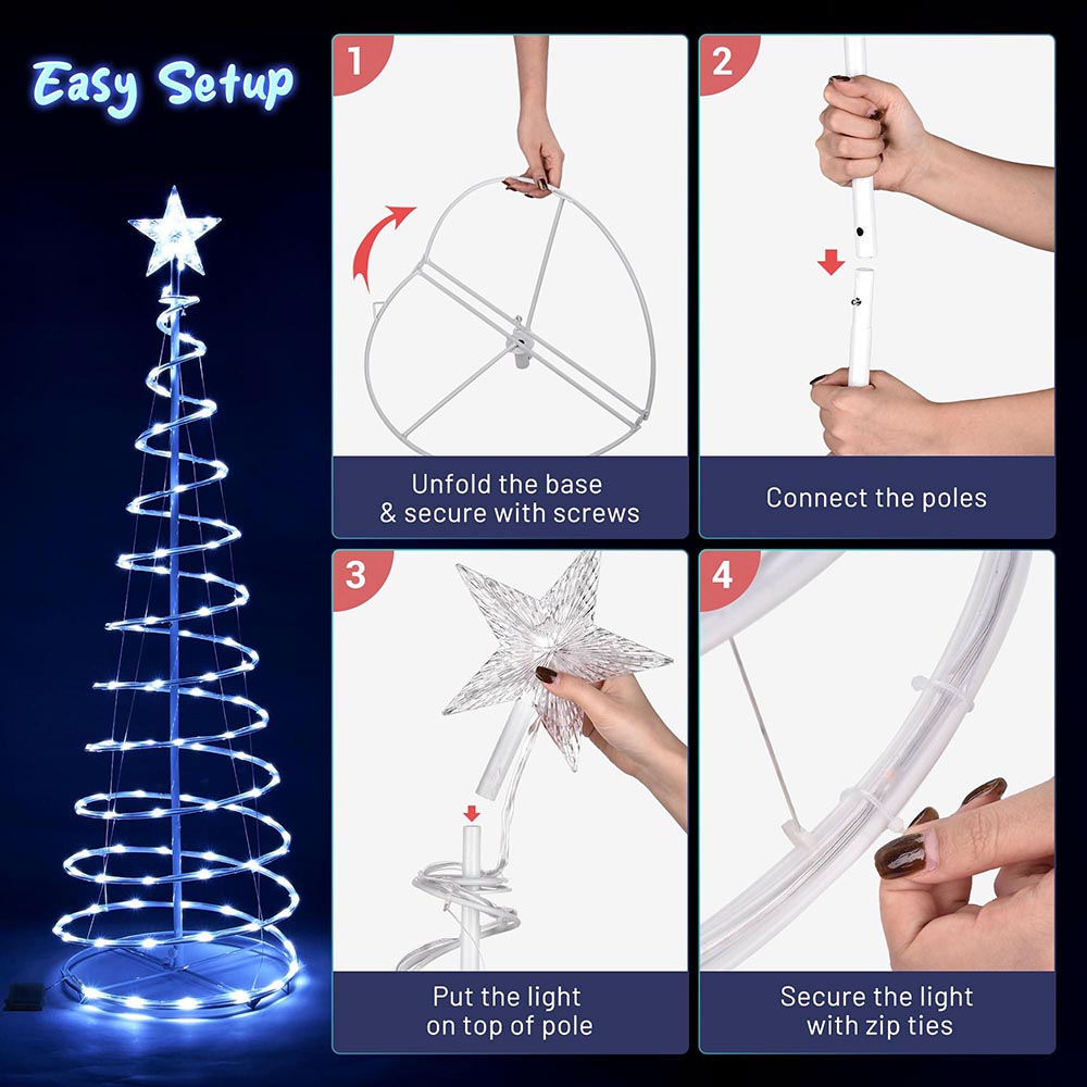 5ft LED Spiral Christmas Tree with Lights - Battery Operated for Indoor & Outdoor Holiday Decorations - Perfect for Home, Office, and Party Decor