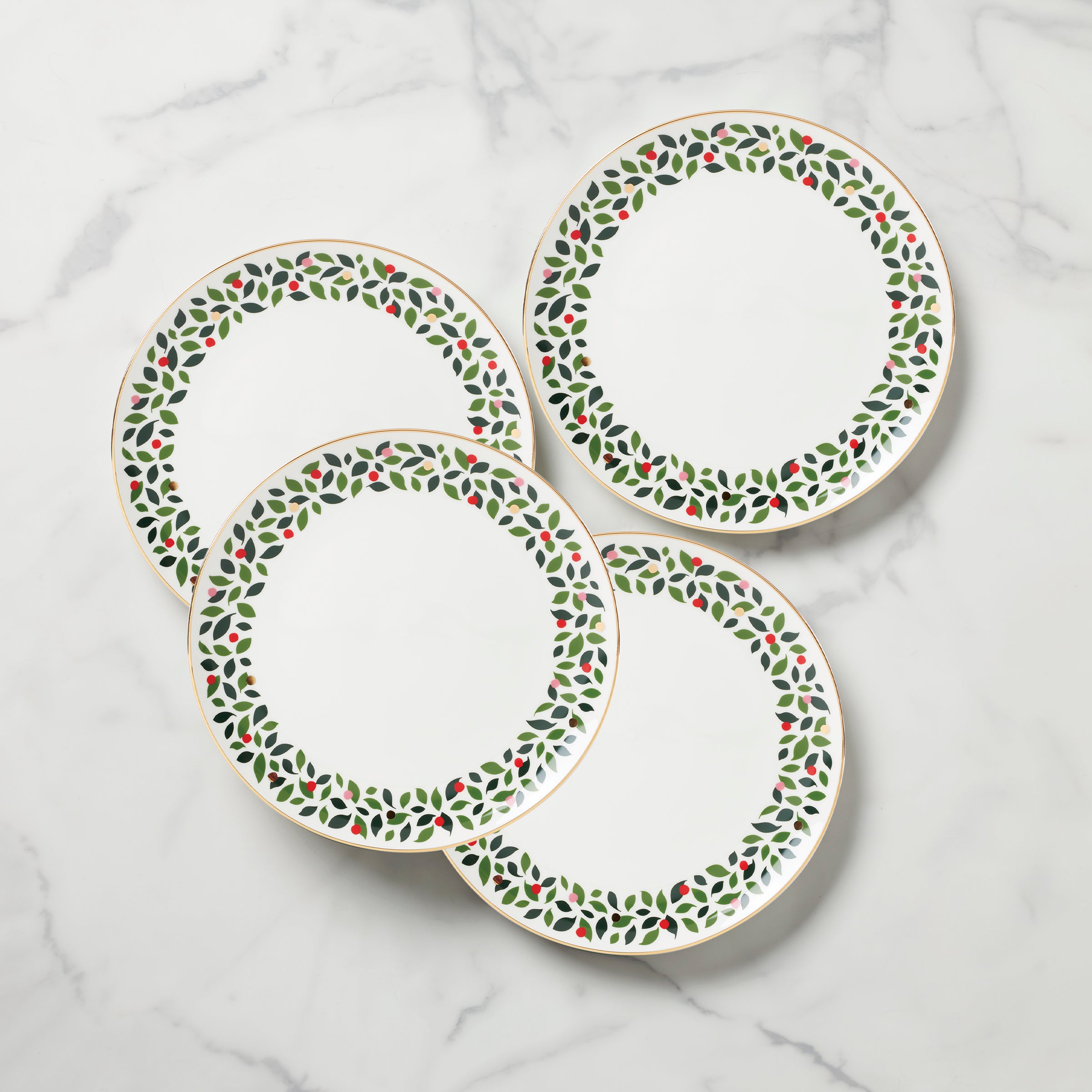 Premium Evergreen Dinner Plates Set of 4 - 10.5 Inch Porcelain Plates for Everyday Use, Dinner Parties & Holiday Gatherings