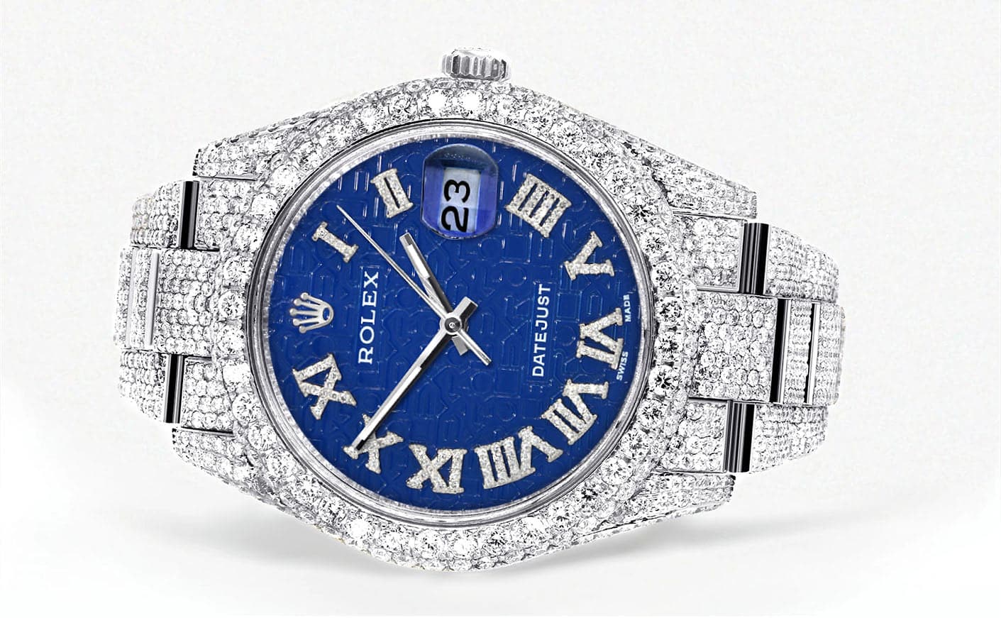 Luxury Diamond Iced Out Rolex Datejust 41 Watch - 25 Carats Genuine Diamonds | Blue Textured Dial | Two-Tone Oyster Bracelet | Perfect for Gifts, Special Occasions & Luxury Fashion