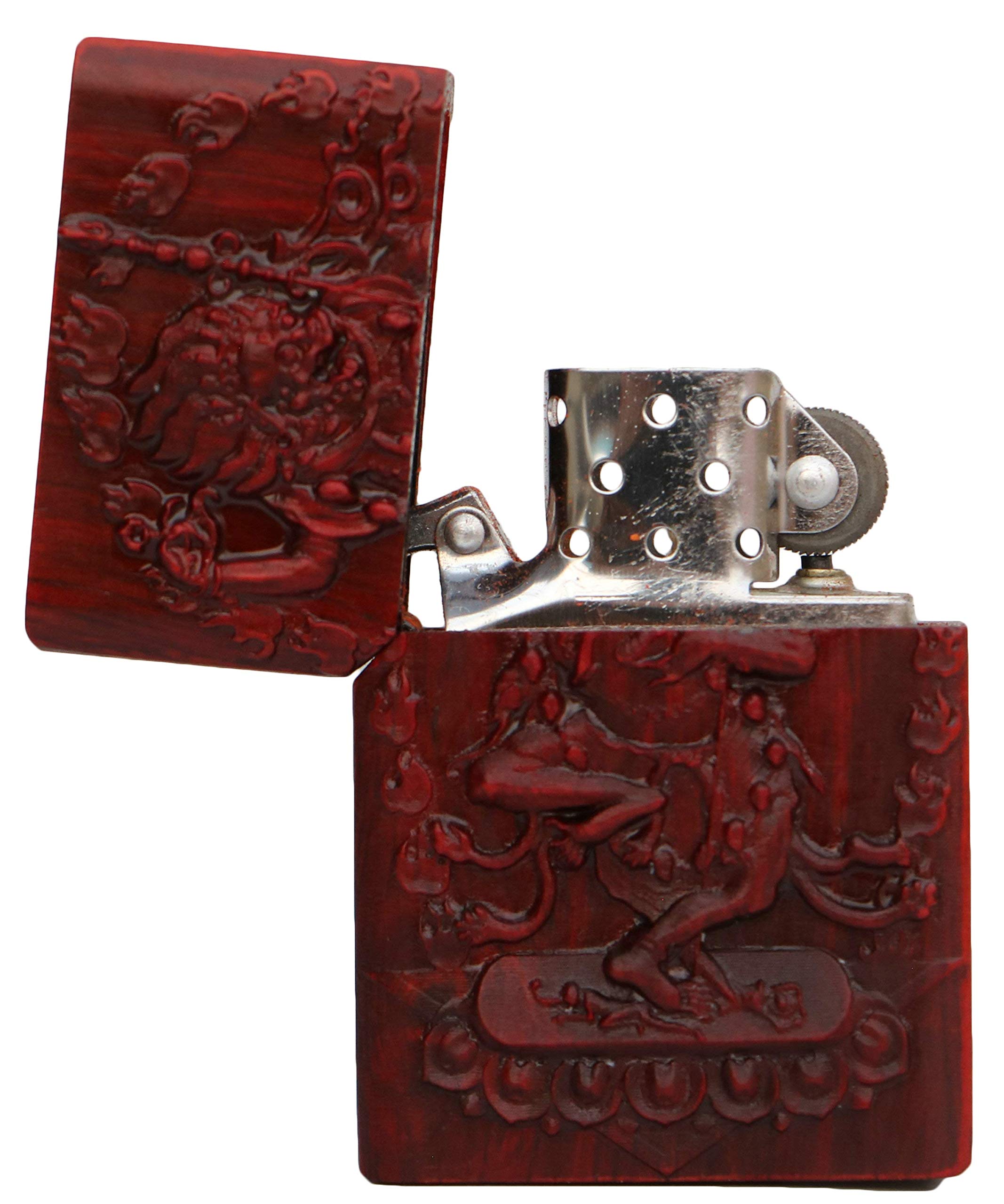 Natural Huanghuali Wood Rosewood Carved Protector Deity Lighter Case for Zippo - Vajravarahi Dorje Phagmo Dakini Design | Buddhist Altar Decor, Spiritual Gift, Collector's Item