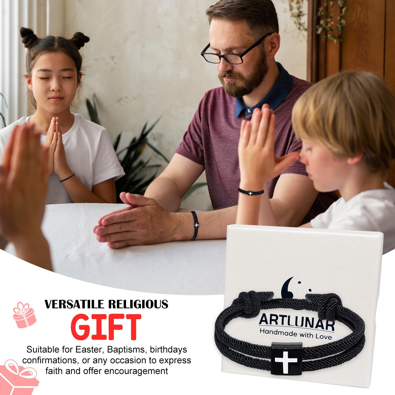 Artlunar Inspirational Christian Cross Bracelet with Joshua 1:9 Bible Verse - Adjustable Braided Rope Bracelet for Teens, Men & Women - Perfect for Easter Basket Stuffers, Baptism, Confirmation Gifts & Daily Faith Encouragement