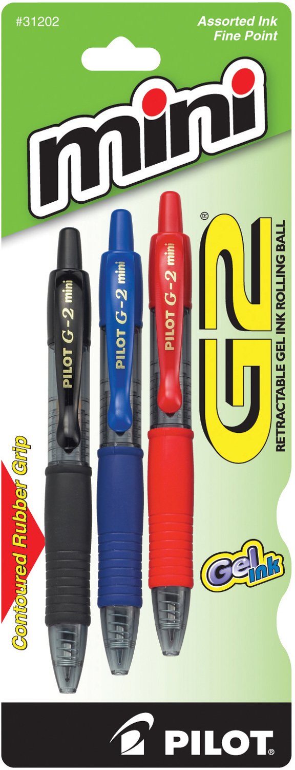 Pilot G2 Mini Retractable Gel Pens - Fine Point 0.7mm - 3-Pack Assorted Colors (Black, Blue, Red) - Smooth Writing for Office, School & Note Taking - Perfect Gift for Students & Professionals (Model 31202)