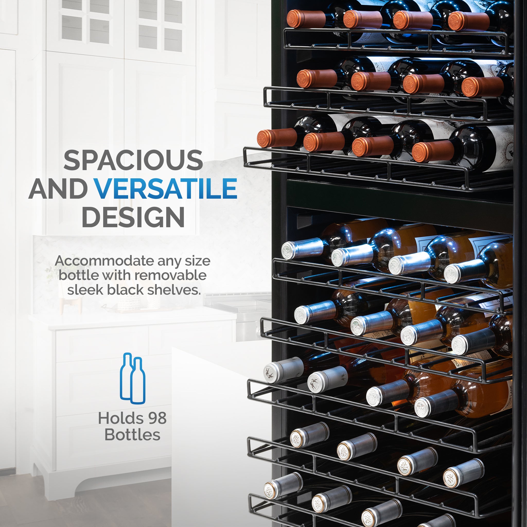 Newair® 98 Bottle 23 Inch Stainless Steel Freestanding Dual Zone Wine Cooler Refrigerator - Perfect for Home Bars, Restaurants, and Wine Cellars
