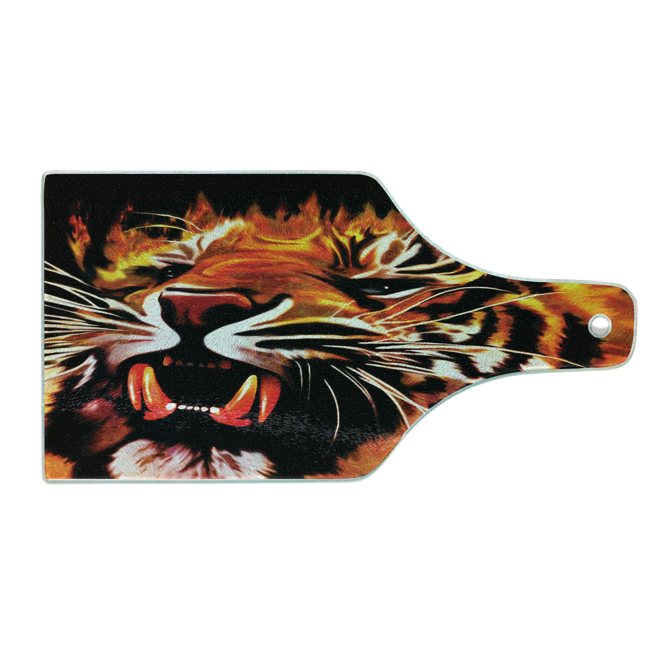 Ambesonne Savannah Tempered Glass Cutting Board - Large Tiger Stripes Animal Print, Decorative Serving Board with Wine Bottle Shape in Orange, White & Black | Perfect for Kitchen Prep, Charcuterie Display & Wine Pairing Parties