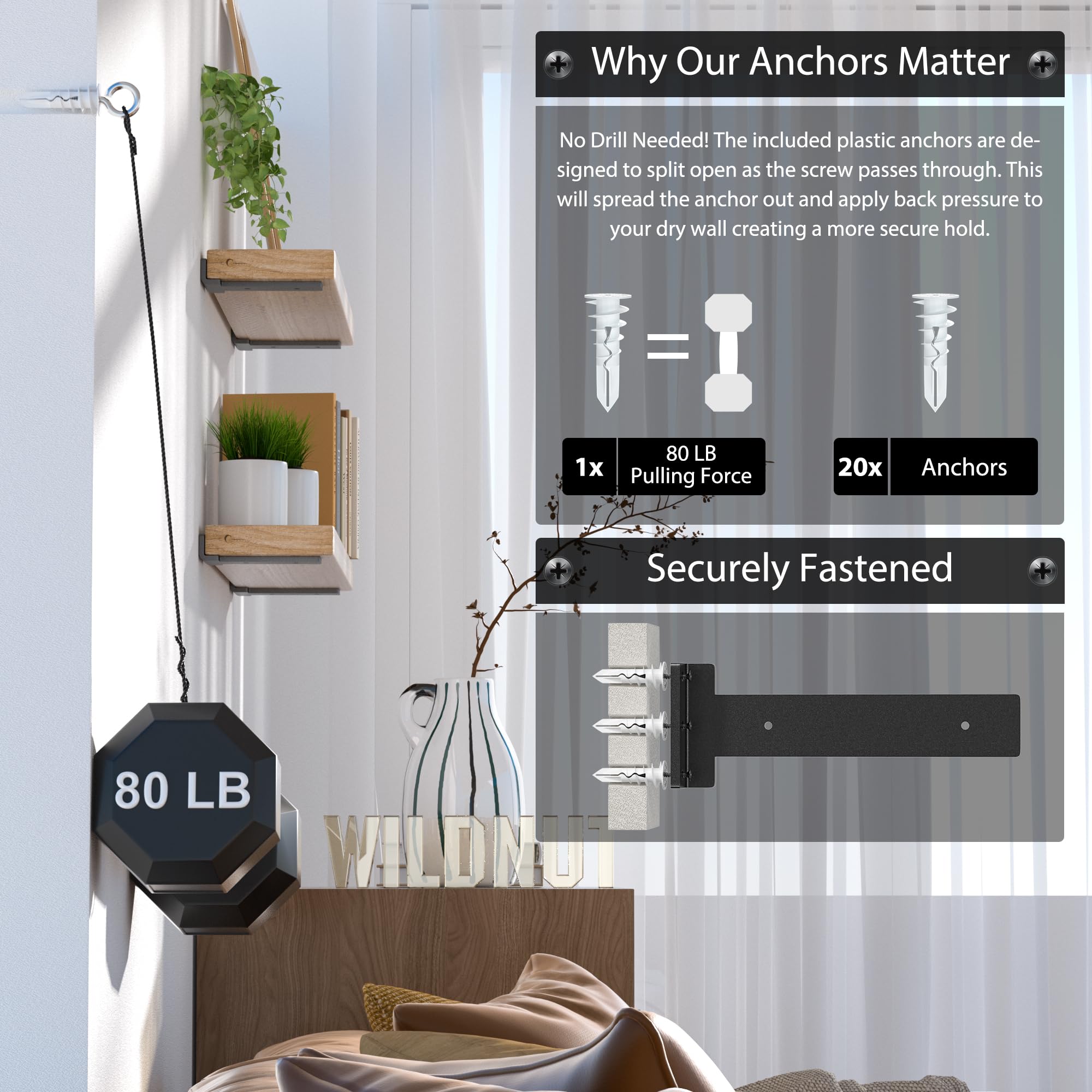Hidden L Floating Shelf Brackets - 6 Inch, 6 Pack Heavy Duty Industrial Wall Mounted Rustic Black Shelf Brackets with Modern Iron Finish - Perfect for Home Office, Kitchen, Bathroom & Living Room Storage & Decor