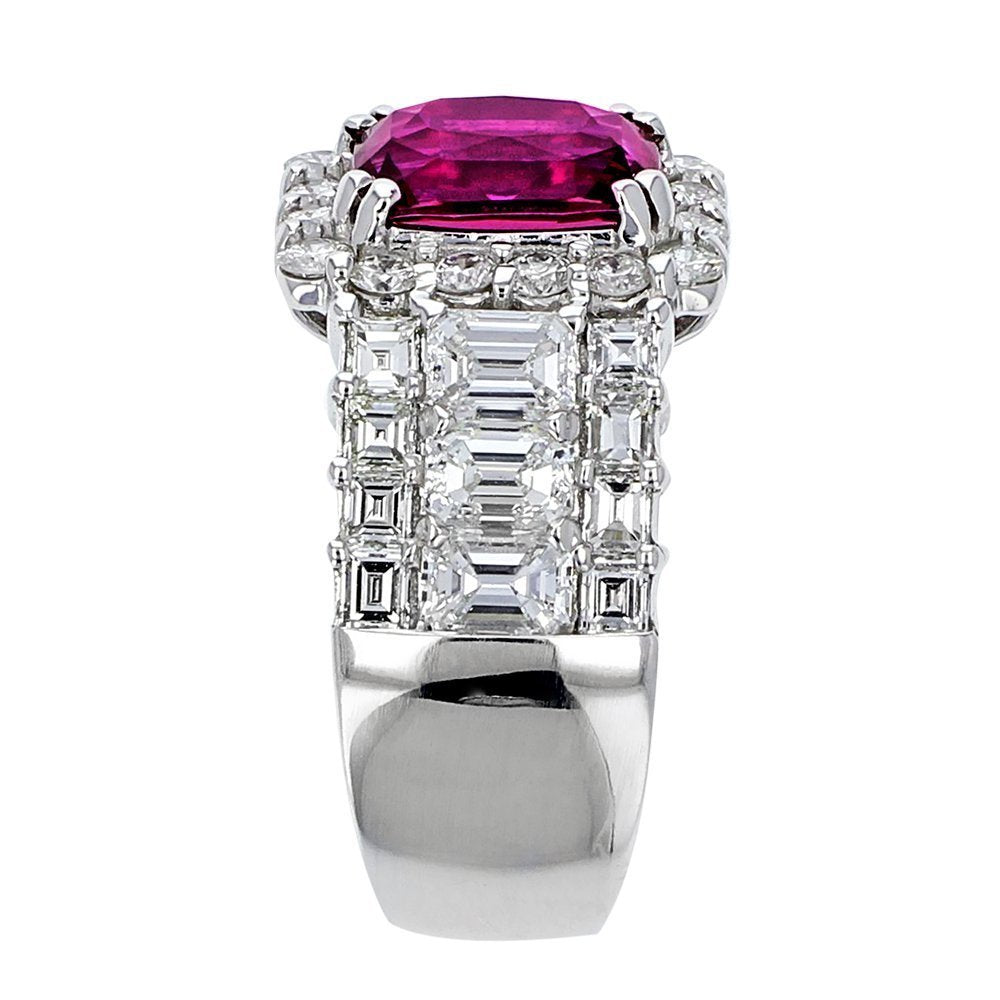 18KT Gold 3.11 CT Pink Red Sapphire & 3.46 CTW Diamond Ring for Women - Luxury Engagement Wedding Gift - Perfect for Proposals, Anniversaries and Special Occasions