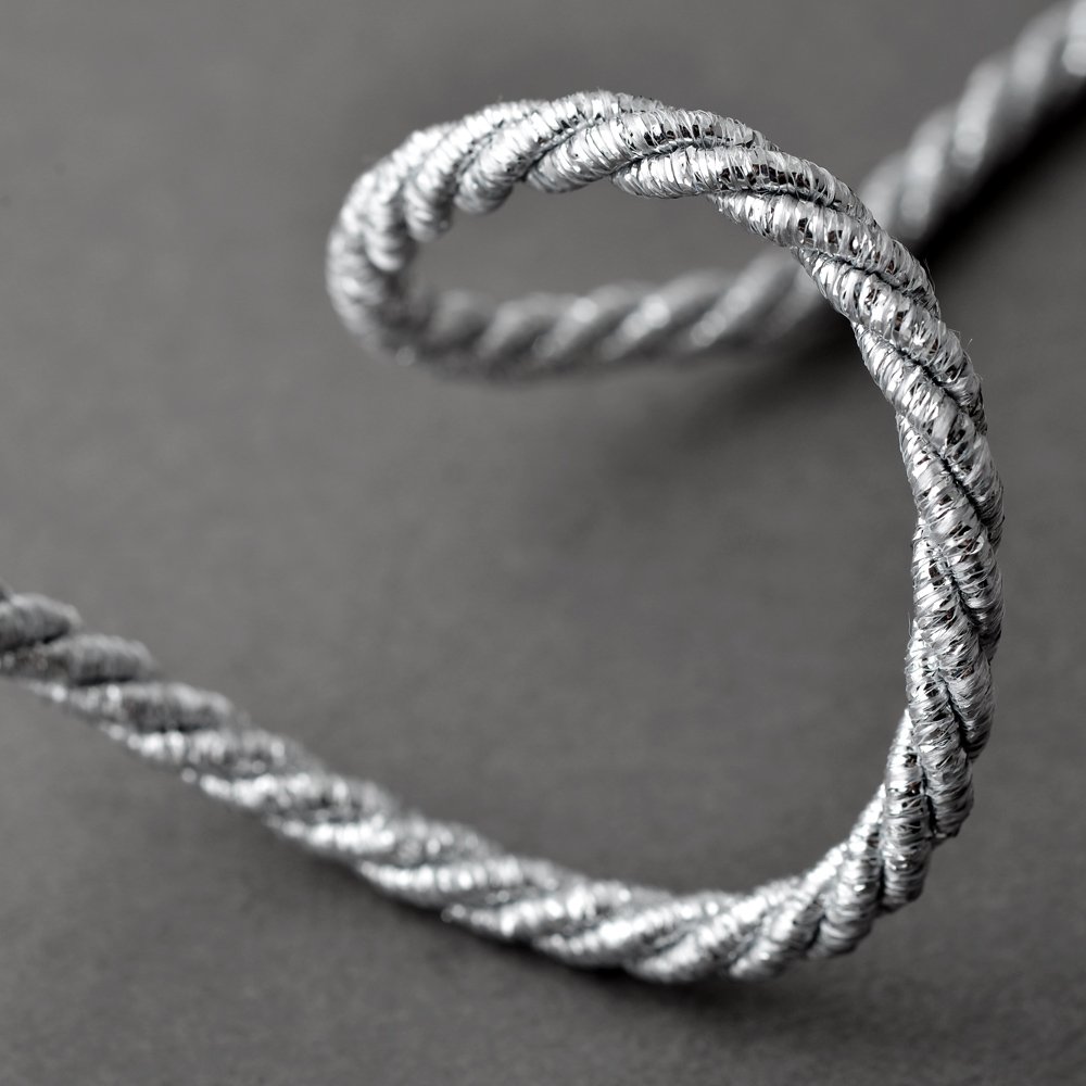 5mm Silver Twisted Craft Cord - 3 Yards for DIY Pillows, Lamps, Draperies & Home Decor | STEP-4151 | Perfect for Macrame, Jewelry Making & Gift Wrapping