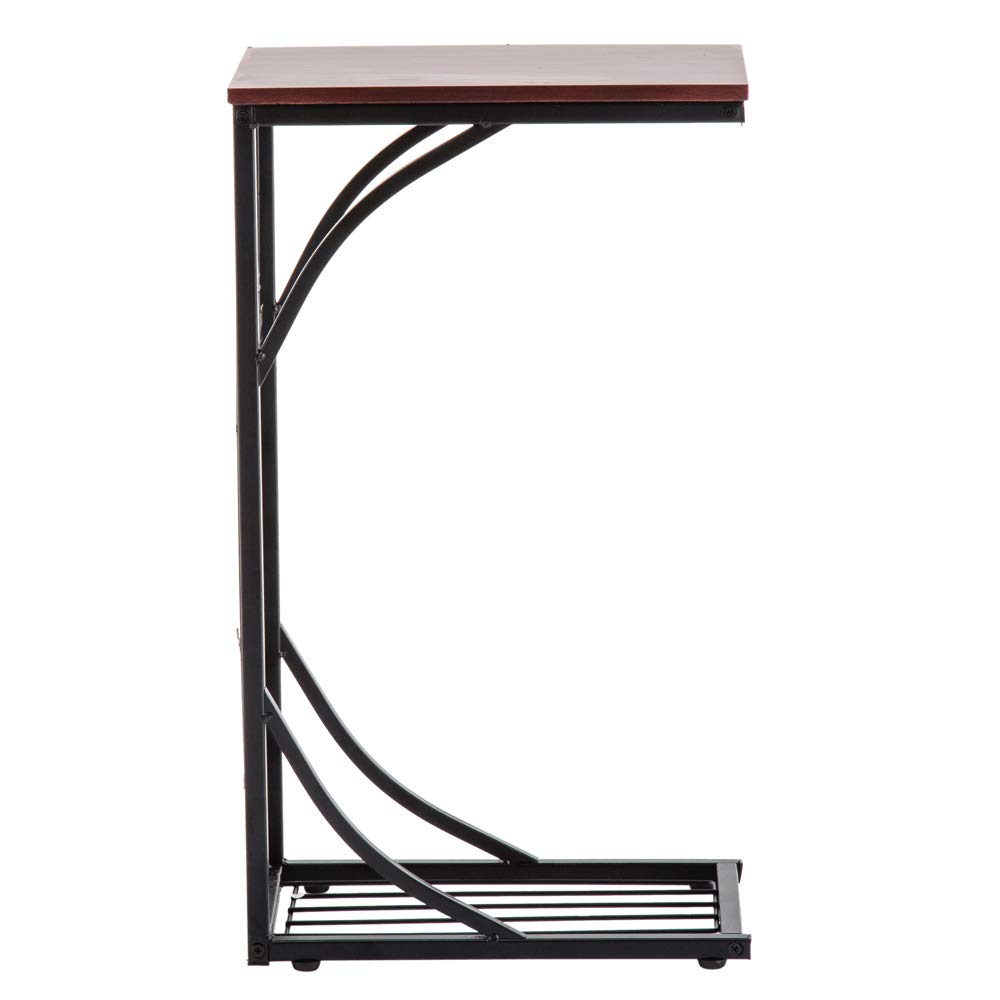 Brown Wooden C-Shaped End Table with Leaf Pattern - Sofa Side Table, Coffee Tray & Snack Table for Living Room - Perfect for Small Spaces, Apartments & Cozy Home Decor