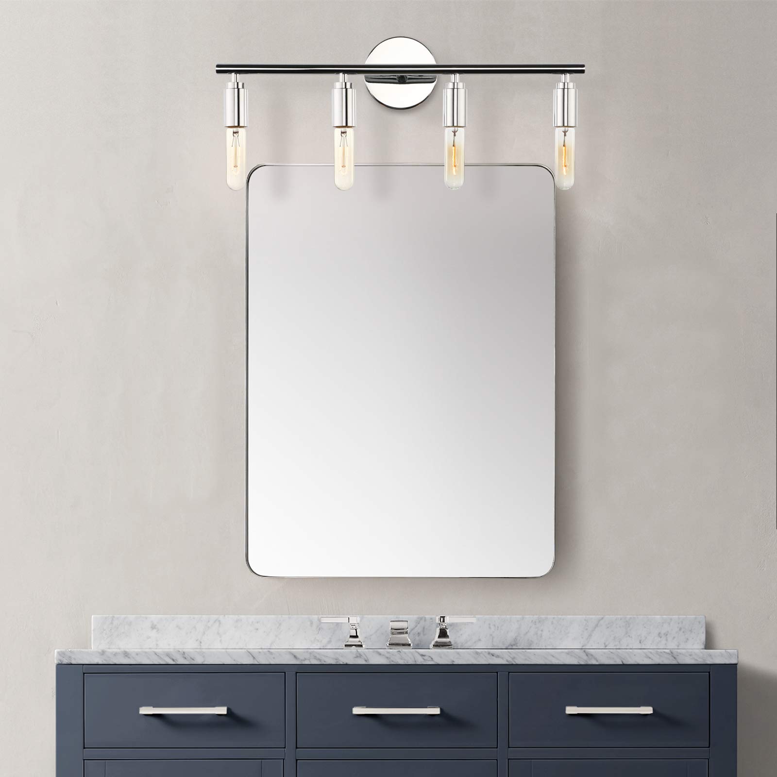 Phansthy Chrome Polished 4-Light Bathroom Vanity Wall Sconce - Modern Bathroom Lighting Fixture for Mirror, Makeup Area & Powder Room (Chrome Finish)