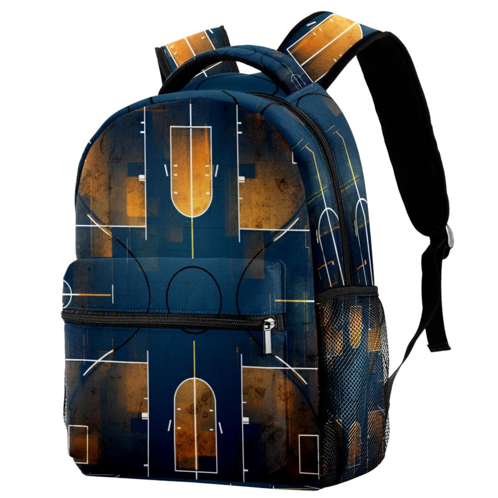 Men's & Women's Travel Backpack - Durable Art Basketball Court Design Backpack for Hiking, Gym, School & Daily Commute