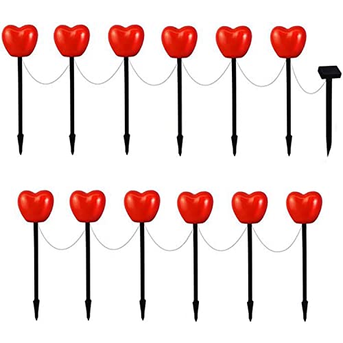 Heart Shaped Solar Pathway Lights - Waterproof Outdoor Garden Stake Lights for Valentine's Day Decor (Set of 1-12) | Perfect for Backyard, Patio, Lawn & Walkway Lighting at Night