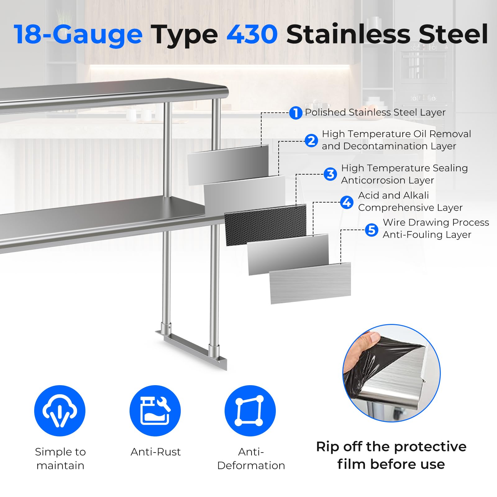 Giantex 48 x 30 Inches Stainless Steel Commercial Work Table with Adjustable Shelves - Heavy Duty Metal Prep Table for Kitchen, Restaurant, Garage & Warehouse - Perfect for Food Prep, DIY Projects & Workshop Organization