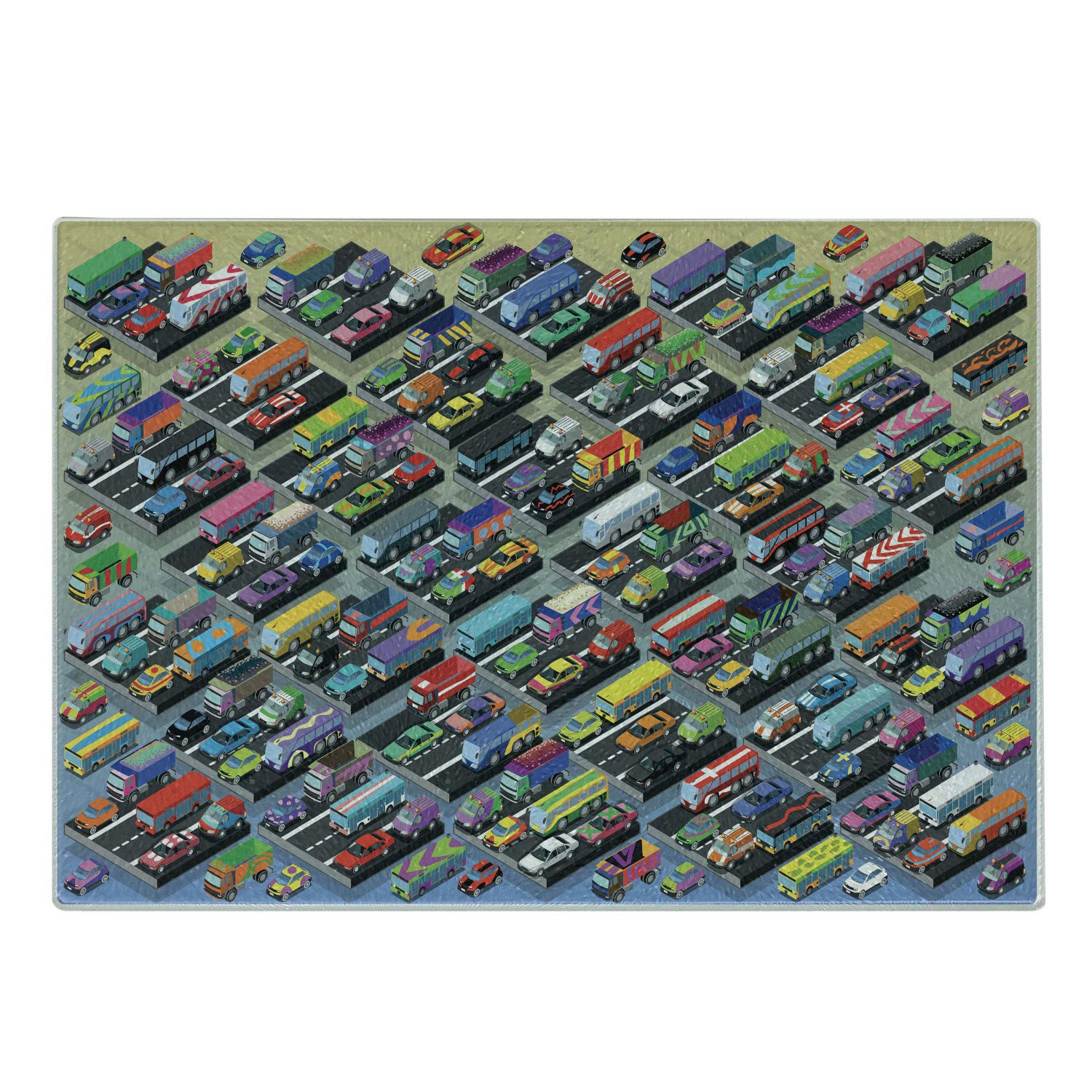 Ambesonne Cars Tempered Glass Cutting Board - Decorative Serving Board with Detailed Vehicle Collection (Cars, Buses, Trucks, Vans) - Small Size Multicolor - Perfect for Kitchen Prep, Charcuterie & Party Serving