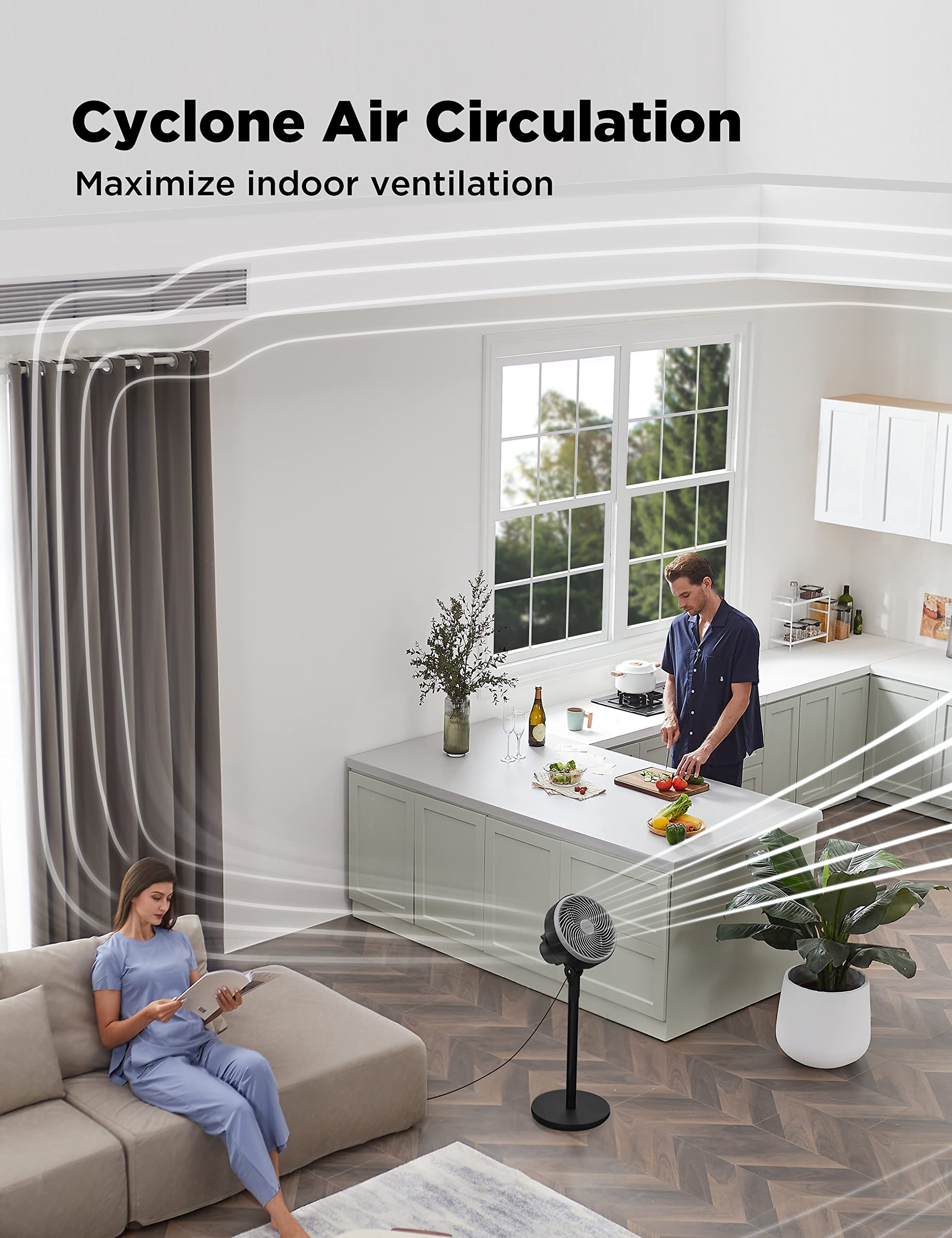 PELONIS 2-in-1 Air Circulator Fan with Adjustable Height - 7-Inch Airfoil Blades, 3 Speed Settings & 75° Tilt - Quiet Pedestal Fan for Home, Office, Dorm - Perfect for Cooling, Air Circulation & White Noise (Black)