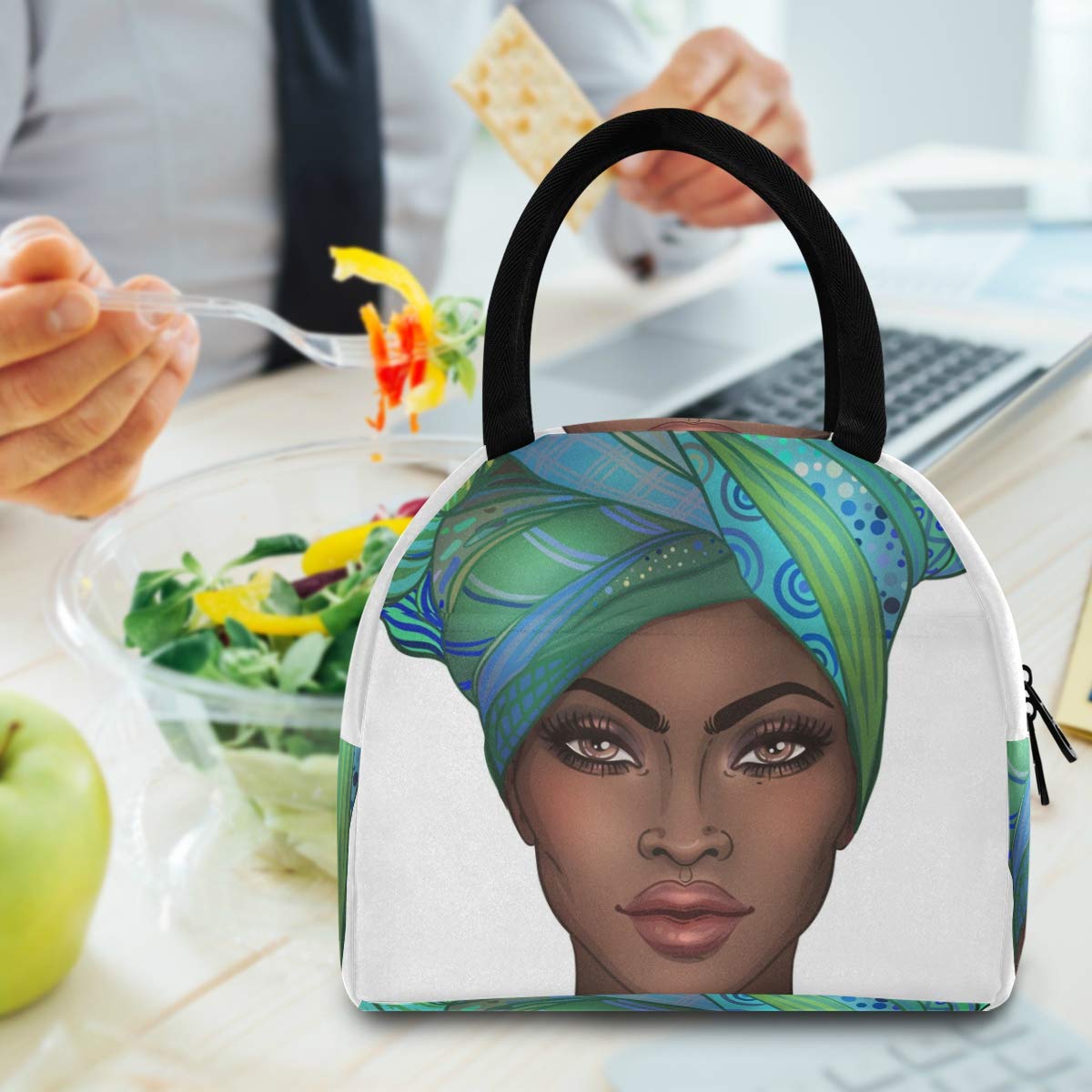 Insulated Lunch Bag Cooler Tote for Women - Leakproof African American Pretty Girl Design - Perfect for Work, School, Picnics & Outdoor Activities