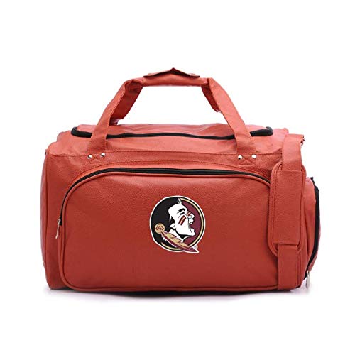 Florida State FSU Seminoles Basketball Leather Gym Bag - Durable Basketball Material - Shoulder Strap & Handles - Shoe Compartment - Orange - Perfect for Travel, Sports & Gym Workouts