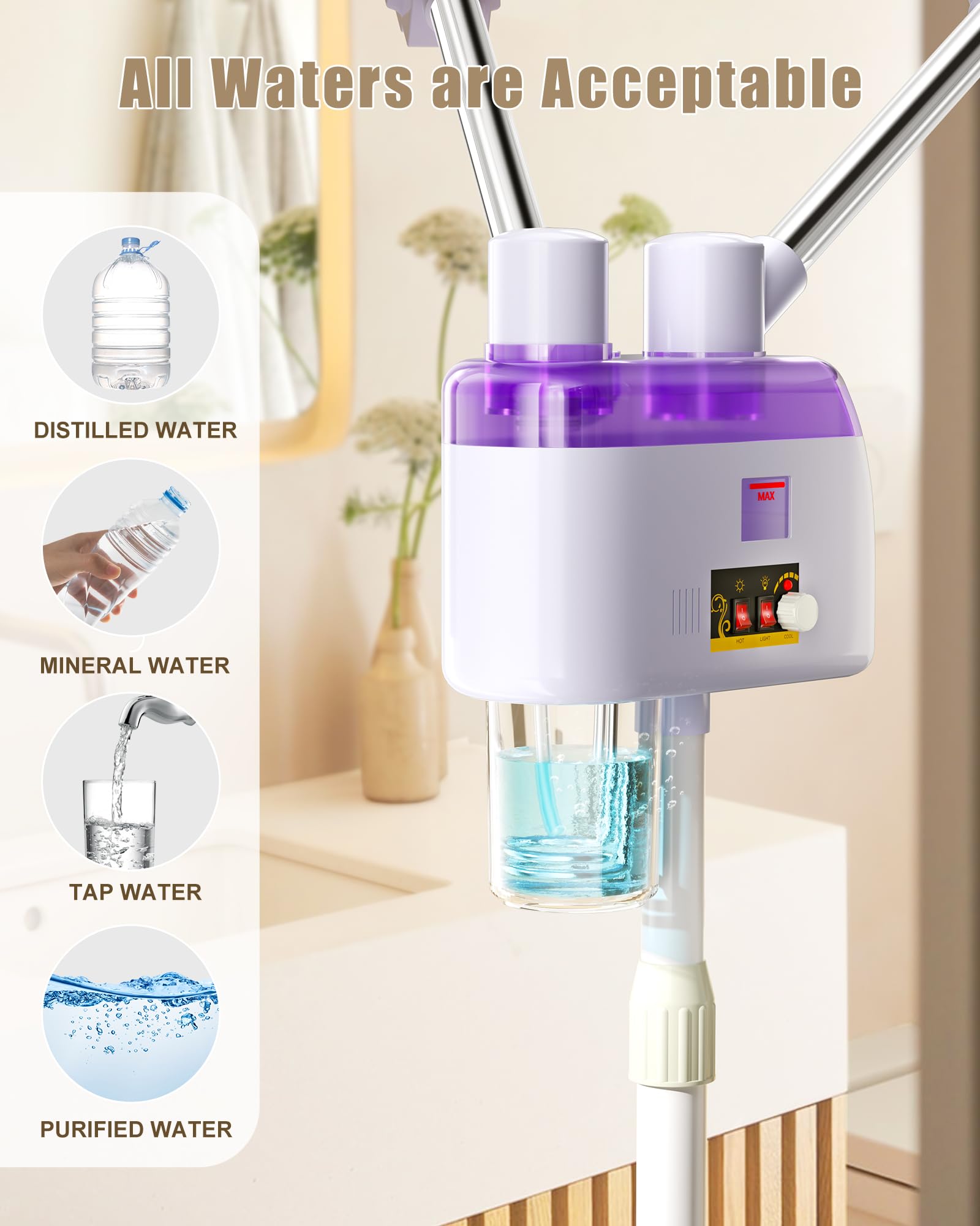 Professional 2-in-1 Hot & Cold Facial Steamer with Wheels - Adjustable Timer for Deep Pore Cleansing | Spa-Grade Face Steamer (53 Inch) for Home & Salon Use | Perfect for Facial Treatments, Blackhead Removal & Skin Hydration