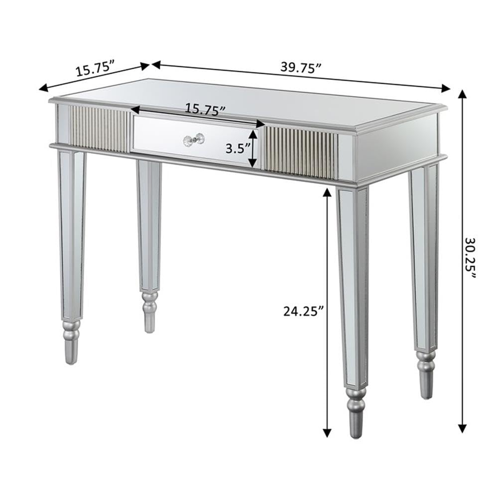 Modern Silver Glass One-Drawer Desk & Console Table - UrbanPro Contemporary Home Office & Entryway Furniture for Small Spaces