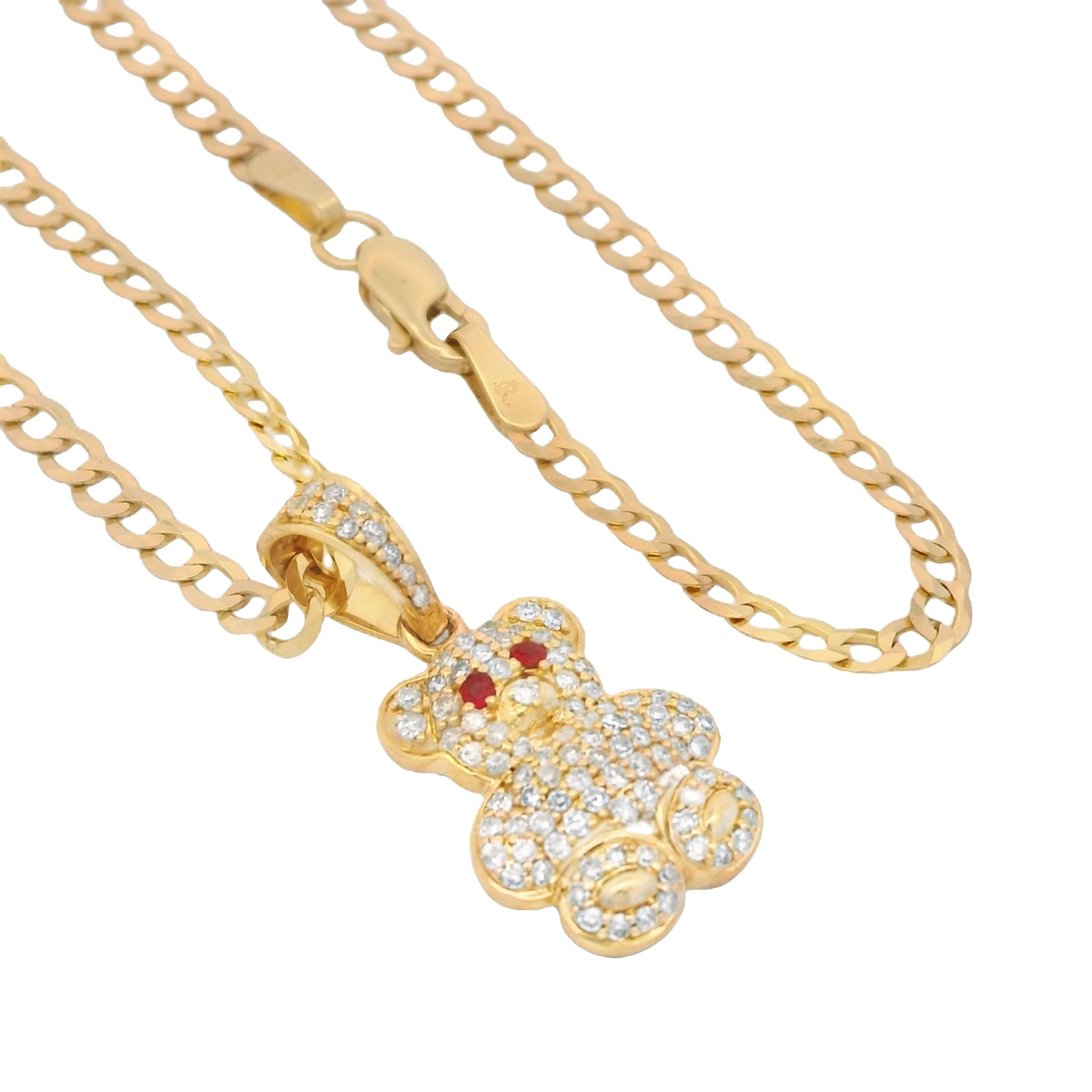 14K Gold Teddy Bear Diamond Pendant Necklace with Solid Cuban Chain (18 Inches) - Perfect Gift for Women, Girls, Valentine's Day & Birthday - Elegant Jewelry for Everyday Wear & Special Occasions