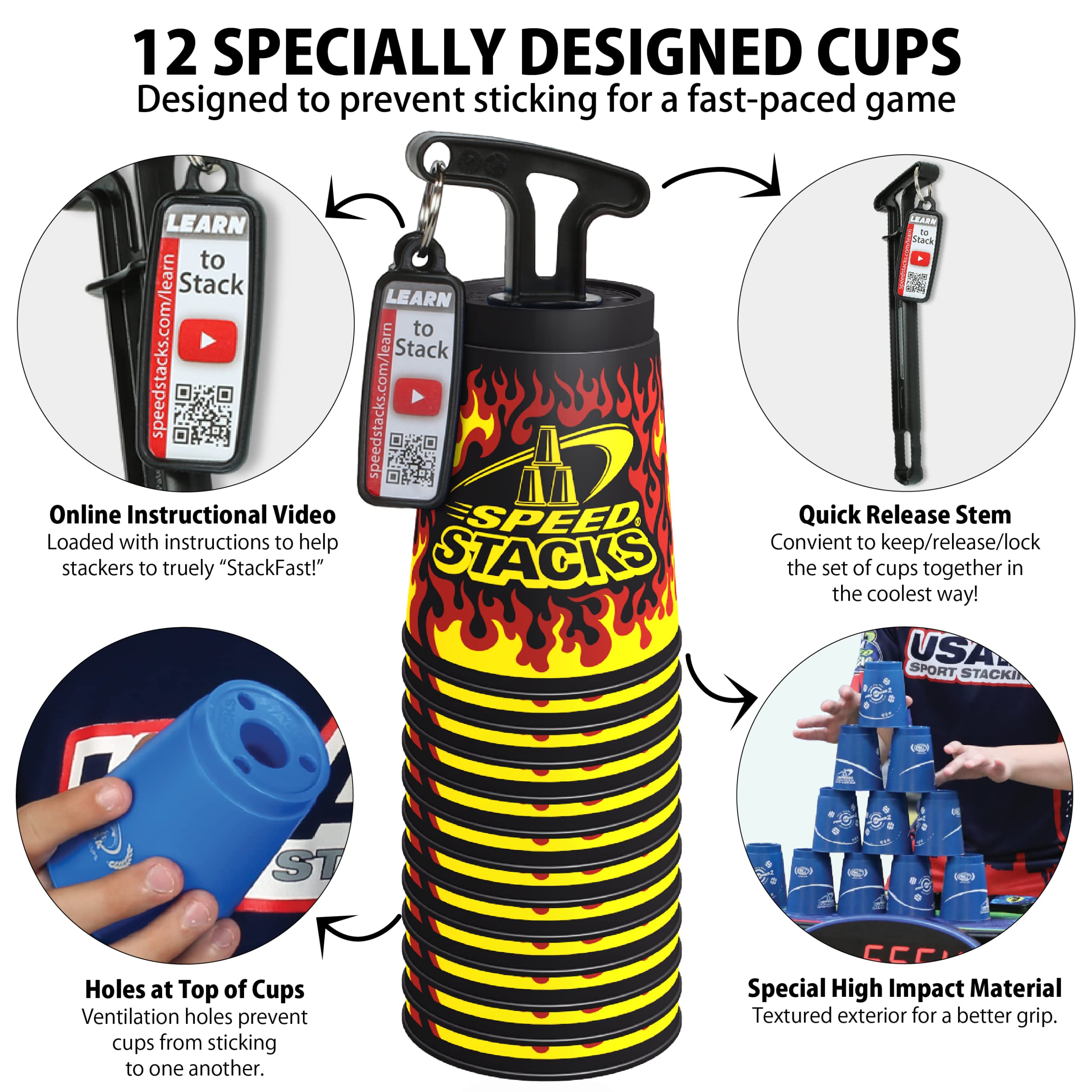 Speed Stacks Competitor - Black Flame | 12 Cups with GX Timer and Mat | Sport Stacking Game for Kids & Adults | Perfect for School PE, Family Fun & Speed Stacking Competitions