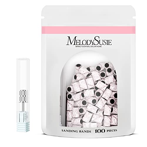 MelodySusie 100 Pcs Nail Drill Bits Sanding Bands - 60 Coarse Grit Nail File Sanding Bands for Acrylic Nails, Gel Manicures & Pedicures - Professional Nail Art Tools for Salon & Home Use