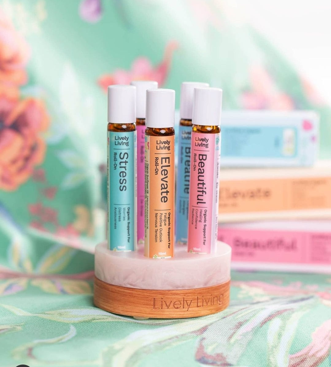 7 Pack Aromatherapy Roll On Essential Oils Set with Wooden Stand - Stress Relief, Sleep Aid & Mood Booster for Home, Office & Travel Use