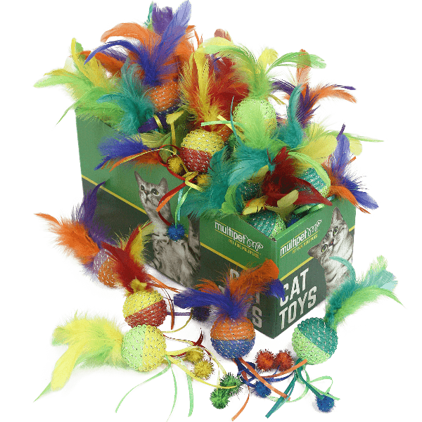 Multipet Interactive Mesh Ball with Feathers - Fun Cat Toy for Indoor Play, Exercise & Hunting Instincts - Perfect for Kittens & Adult Cats