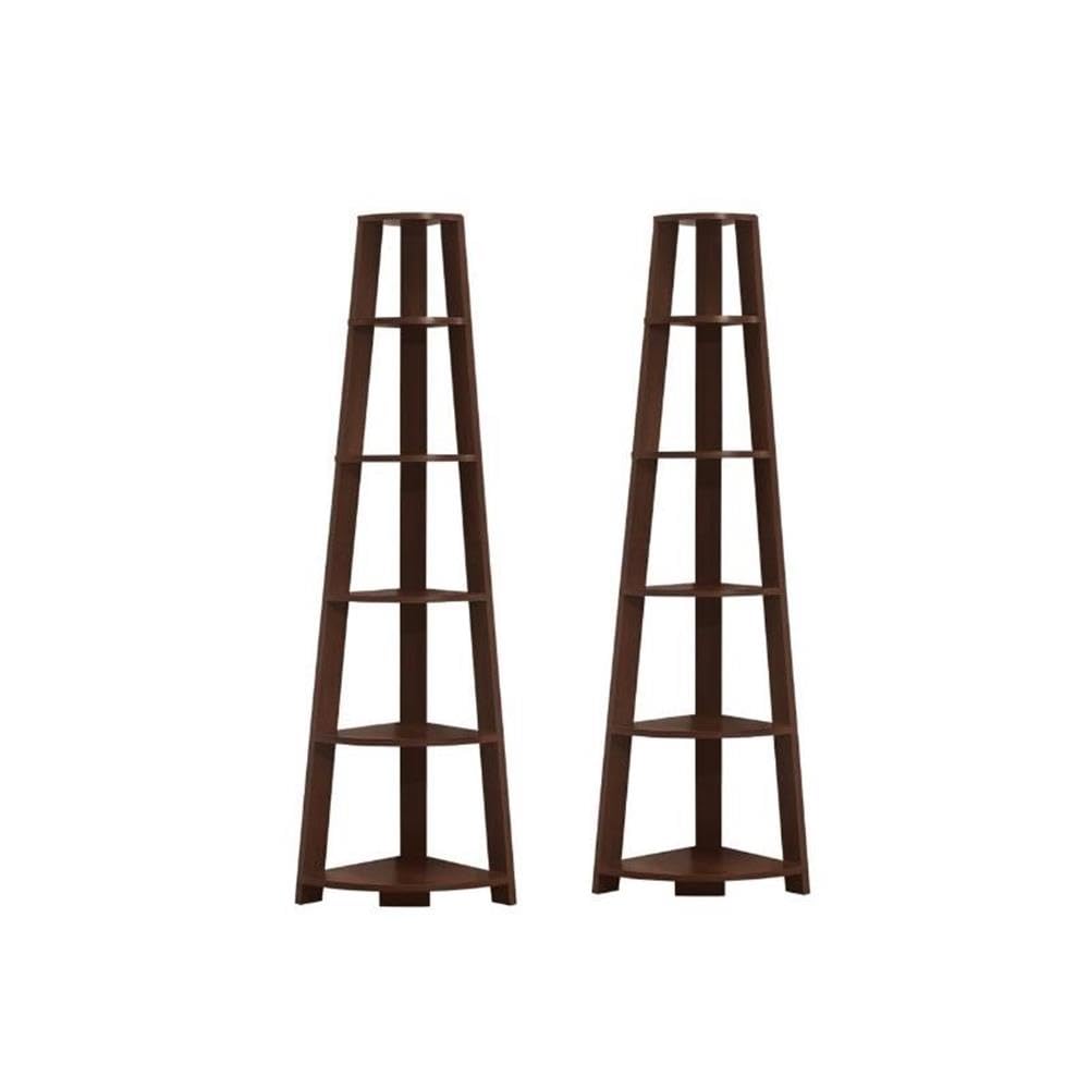 Home Square 2-Piece Cherry Wood Corner Shelf Set - Stylish Display for Books, Plants & Decor | Perfect for Living Room, Bedroom or Office