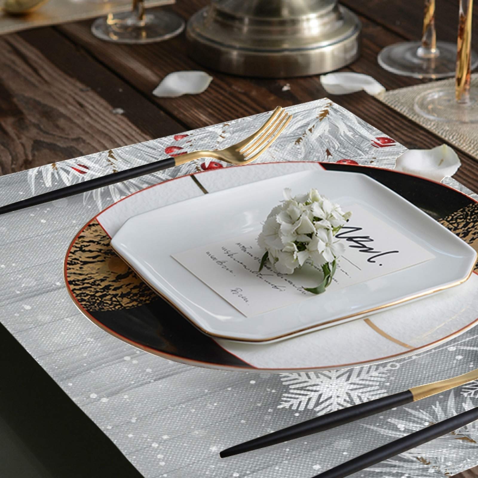 ALAZA Silver Christmas Tree Snowflake Burlap Placemats - Set of 6 Holiday Dining Table Mats for Home & Kitchen Decor - Perfect for Christmas Dinner, Winter Party, and Festive Table Settings