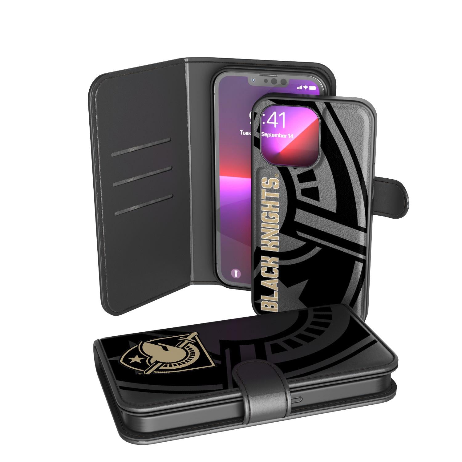 Army Academy Black Knights Tilt Wallet Case for iPhone - Slim RFID Blocking Credit Card Holder with Kickstand | Perfect for Military Fans, Students & Everyday Use