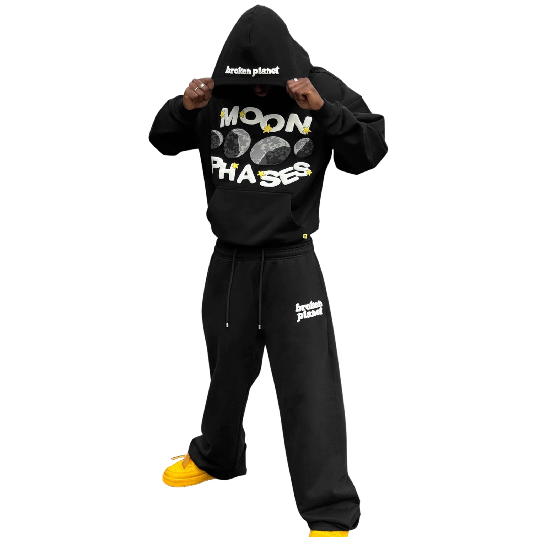 Broken Planet Midnight Black Moon Phases Hoodie - Stylish Unisex Pullover for Streetwear & Casual Outfits - Perfect for Night Out, Music Festivals & Urban Fashion